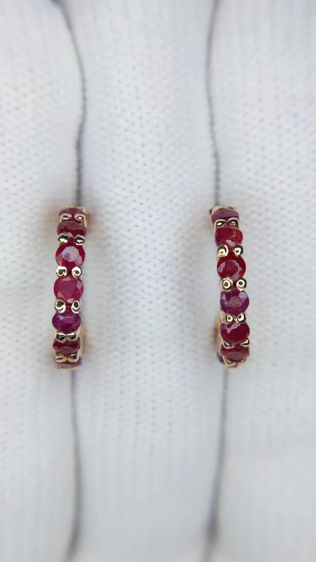 2.30 Ct.Tw.Total Carat Weight Pinkish Red Ruby Hoops Earrings, 14K Yellow Gold Size Video