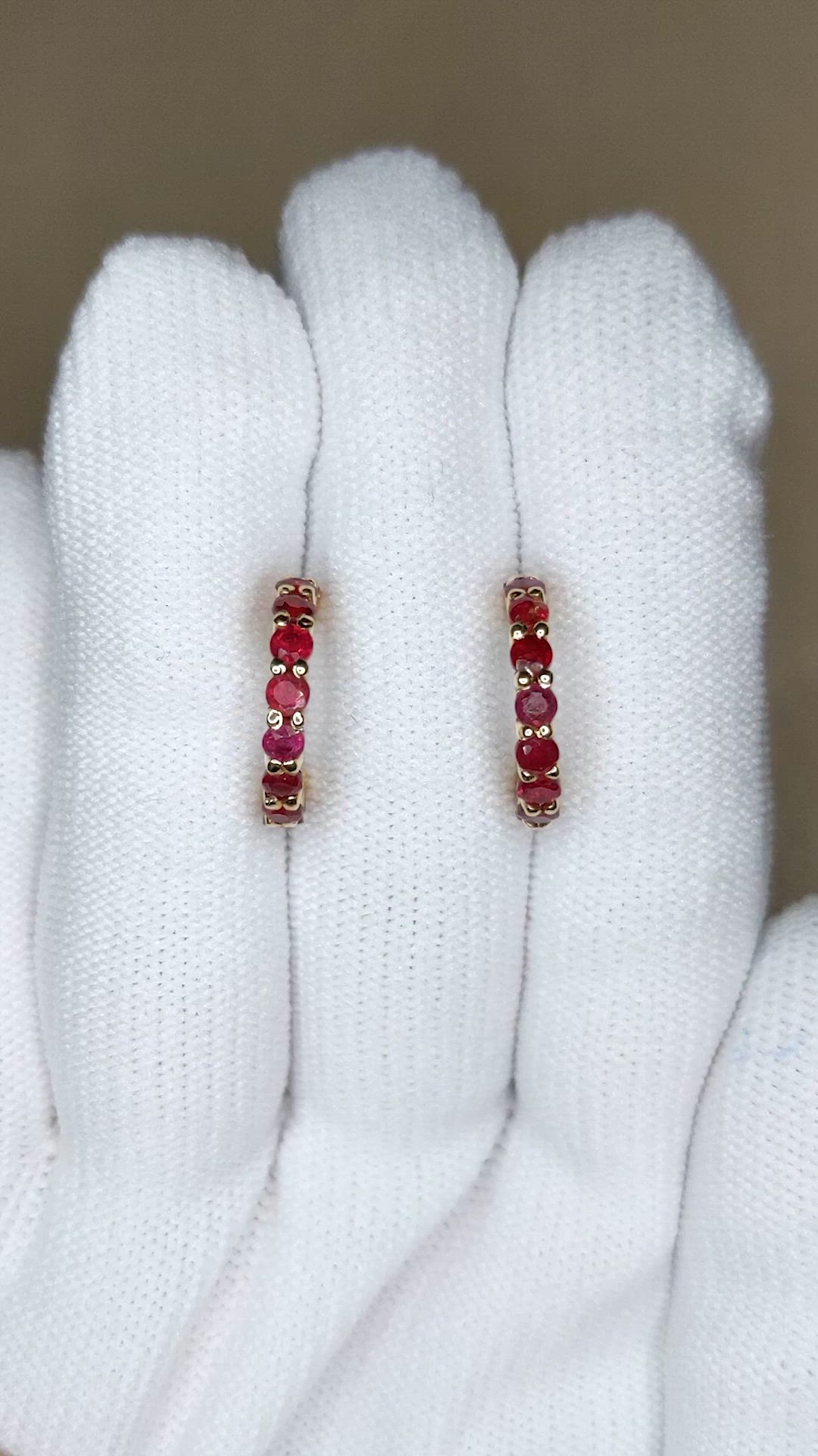 2.30 Ct.Tw.Total Carat Weight Pinkish Red Ruby Hoops Earrings, 14K Yellow Gold Size Video