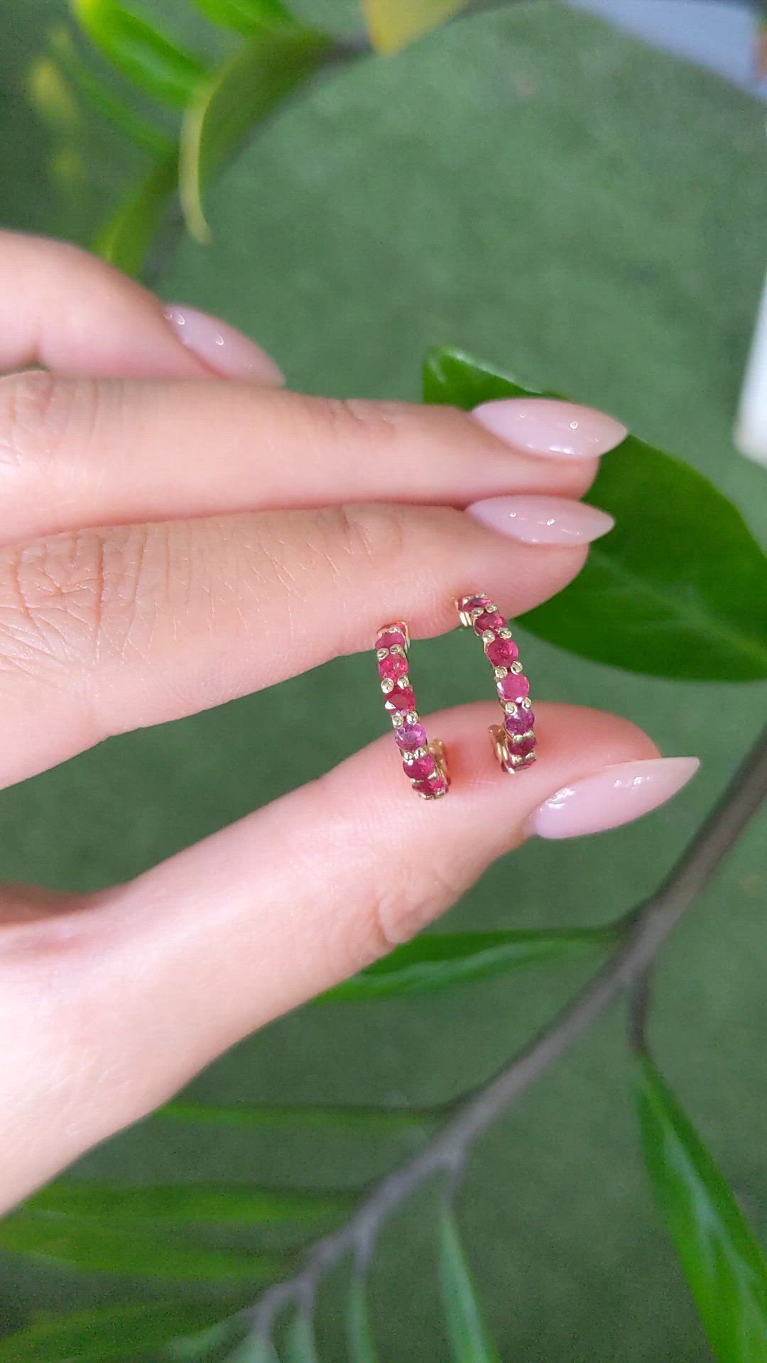 2.30 Ct.Tw.Total Carat Weight Pinkish Red Ruby Hoops Earrings, 14K Yellow Gold Size Video