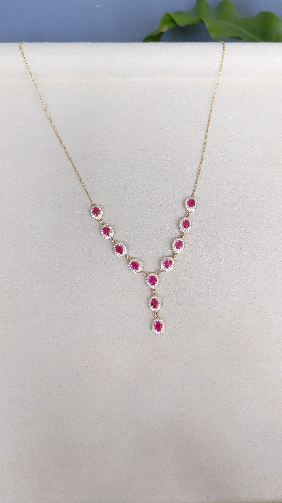 3.08 Ct. Ruby and Natural Diamond Pave Necklace, 14K Yellow Gold Size Video