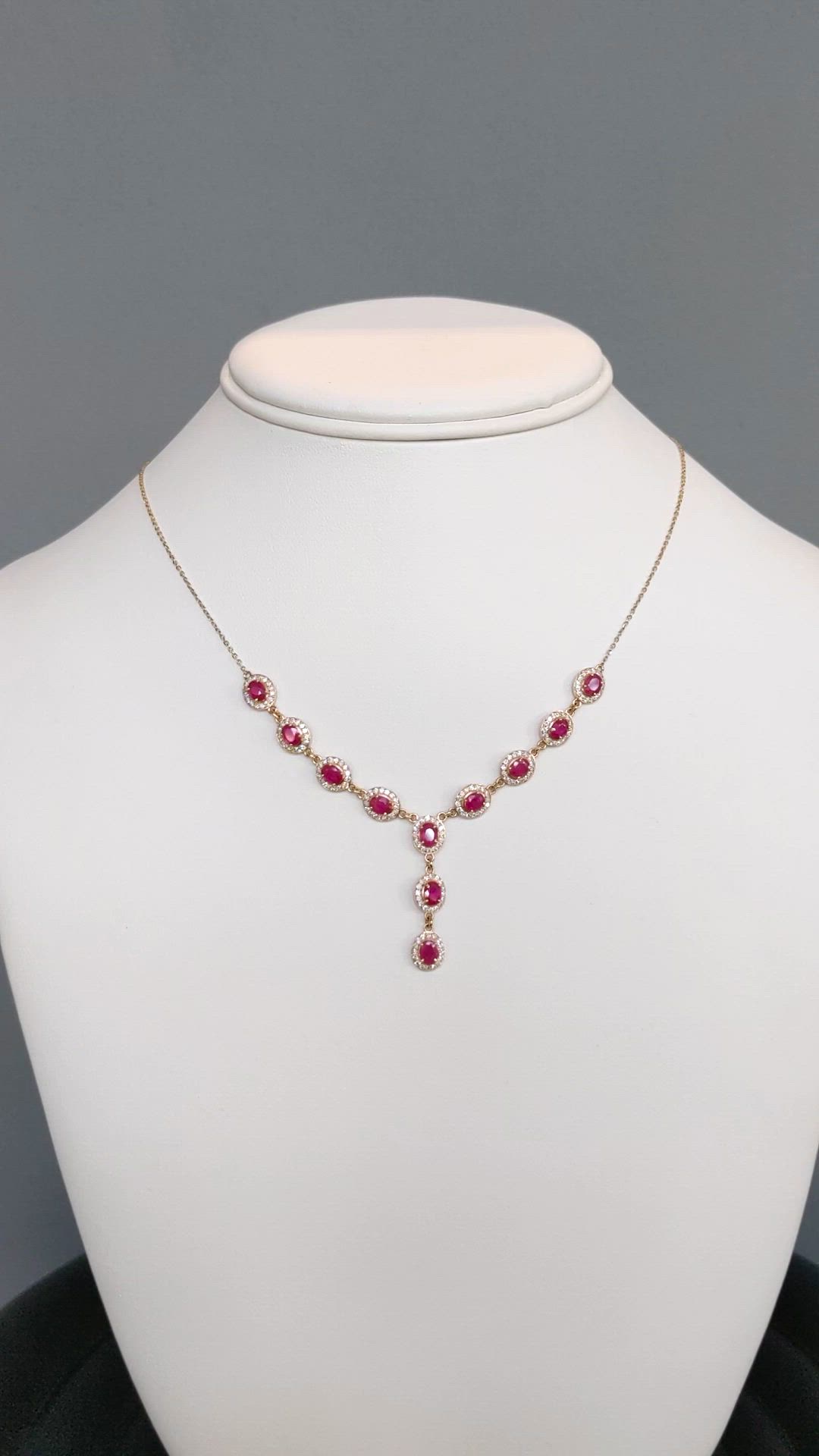 3.08 Ct. Ruby and Natural Diamond Pave Necklace, 14K Yellow Gold Size Video