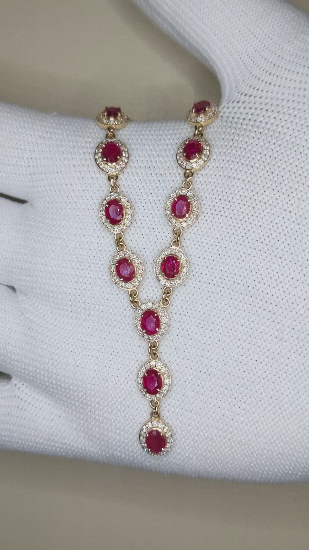 3.08 Ct. Ruby and Natural Diamond Pave Necklace, 14K Yellow Gold Size Video