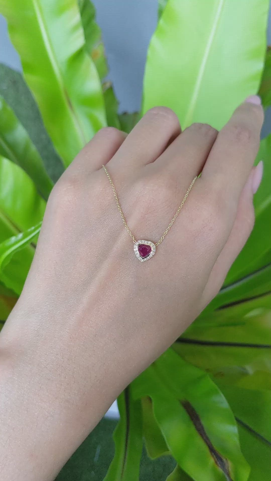 0.39 Ct. Ruby and Natural Diamond Pave Necklace, 14K Yellow Gold Size Video