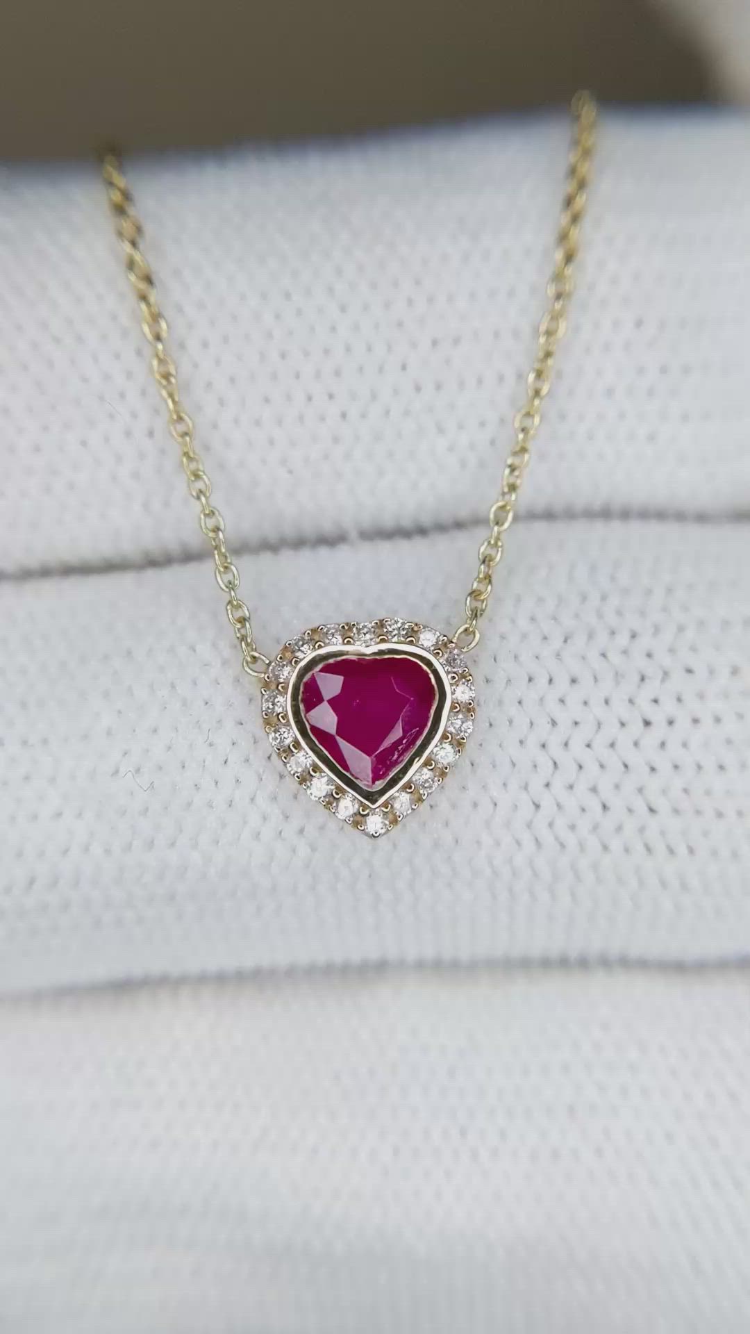 0.39 Ct. Ruby and Natural Diamond Pave Necklace, 14K Yellow Gold Size Video