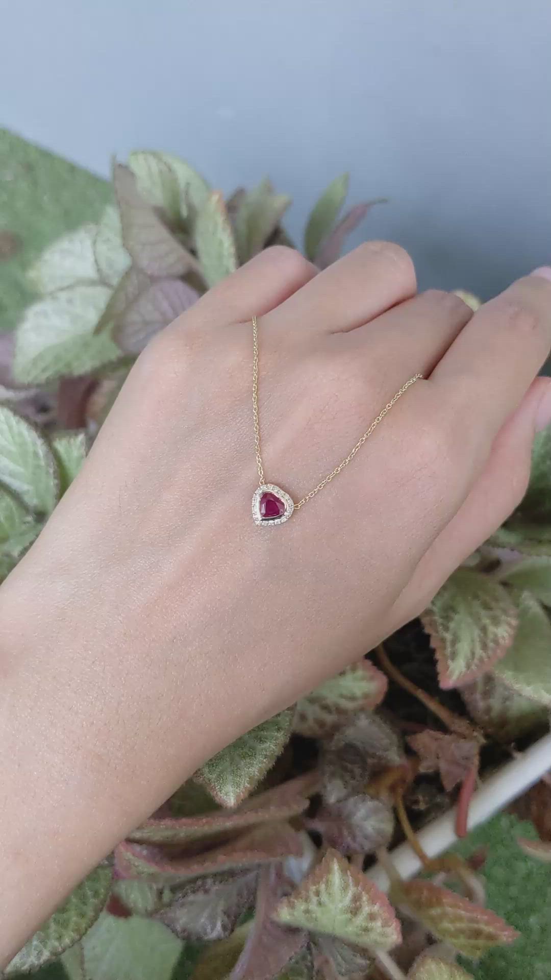 0.39 Ct. Ruby and Natural Diamond Pave Necklace, 14K Yellow Gold Size Video