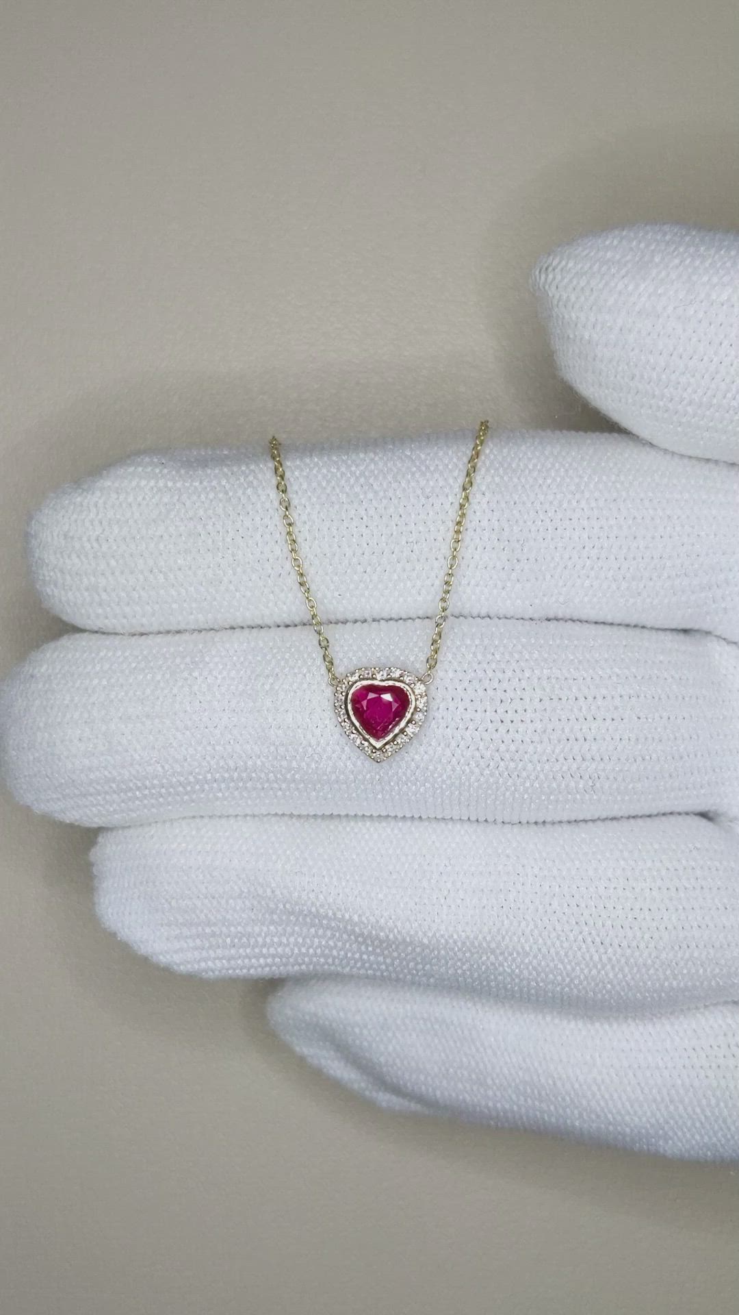 0.39 Ct. Ruby and Natural Diamond Pave Necklace, 14K Yellow Gold Size Video