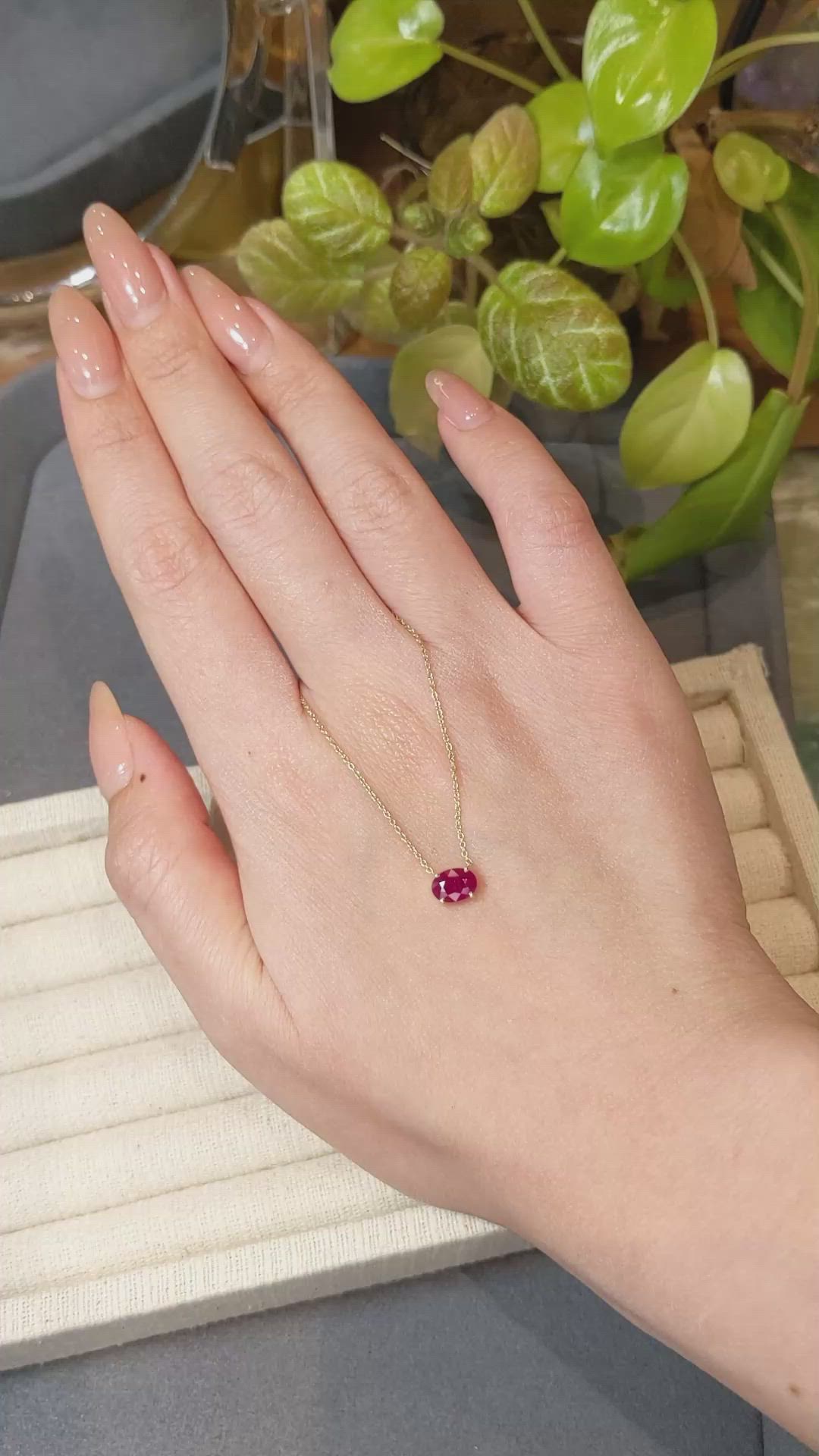 1.02 Ct. Ruby Halo Necklace, 14K Yellow Gold Size Video