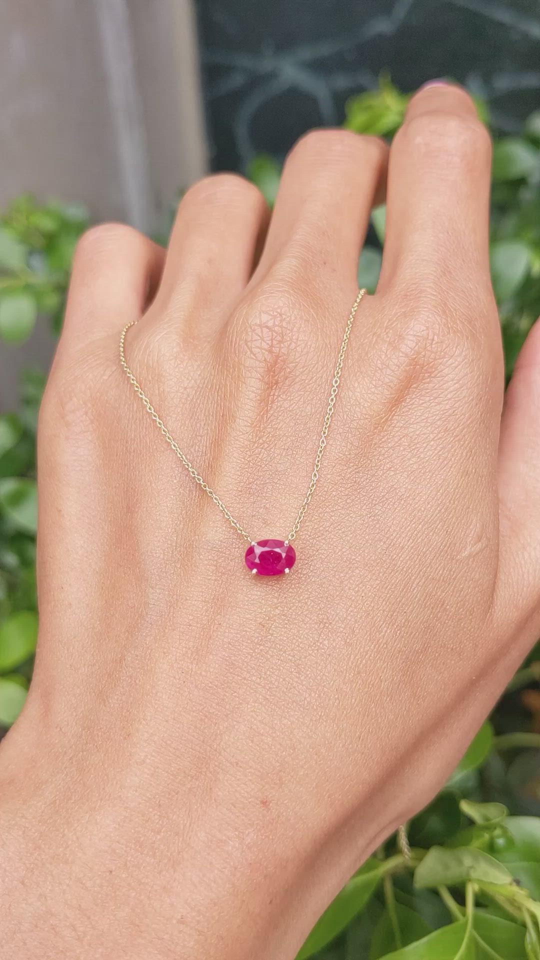 1.02 Ct. Ruby Halo Necklace, 14K Yellow Gold Size Video