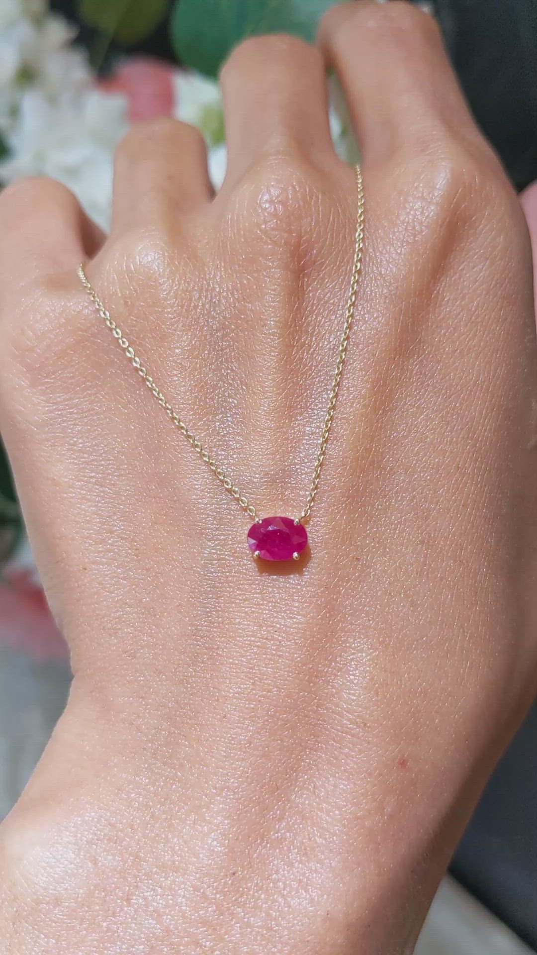 1.02 Ct. Ruby Halo Necklace, 14K Yellow Gold Size Video