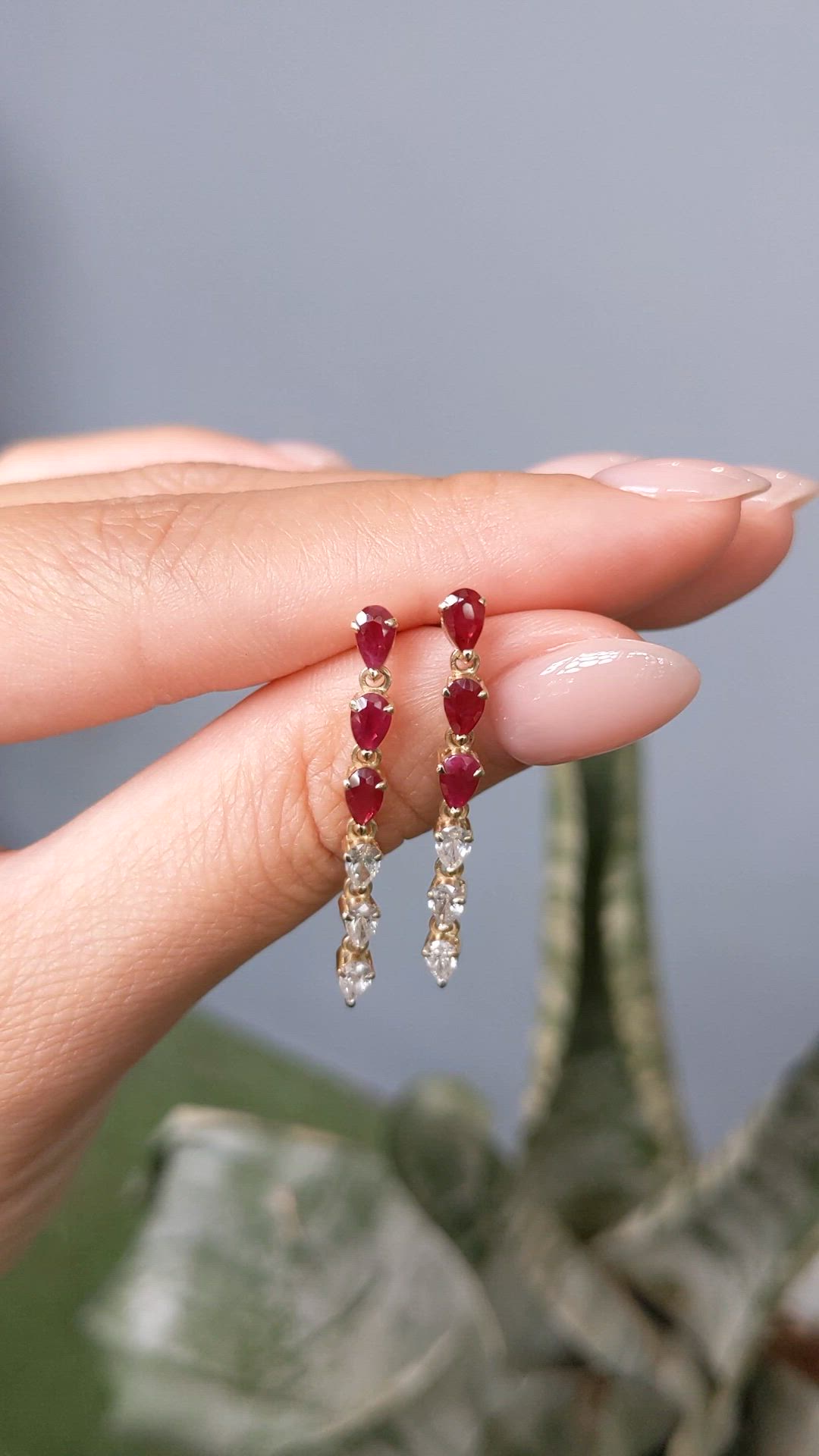 1.32 Ct.Tw.Total Carat Weight Ruby and Natural Diamond Drops Earrings, 14K Yellow Gold Size Video