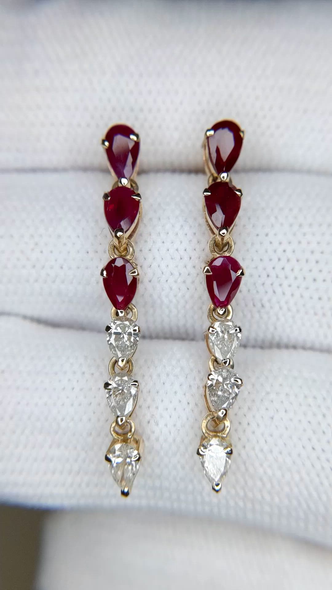1.32 Ct.Tw.Total Carat Weight Ruby and Natural Diamond Drops Earrings, 14K Yellow Gold Size Video