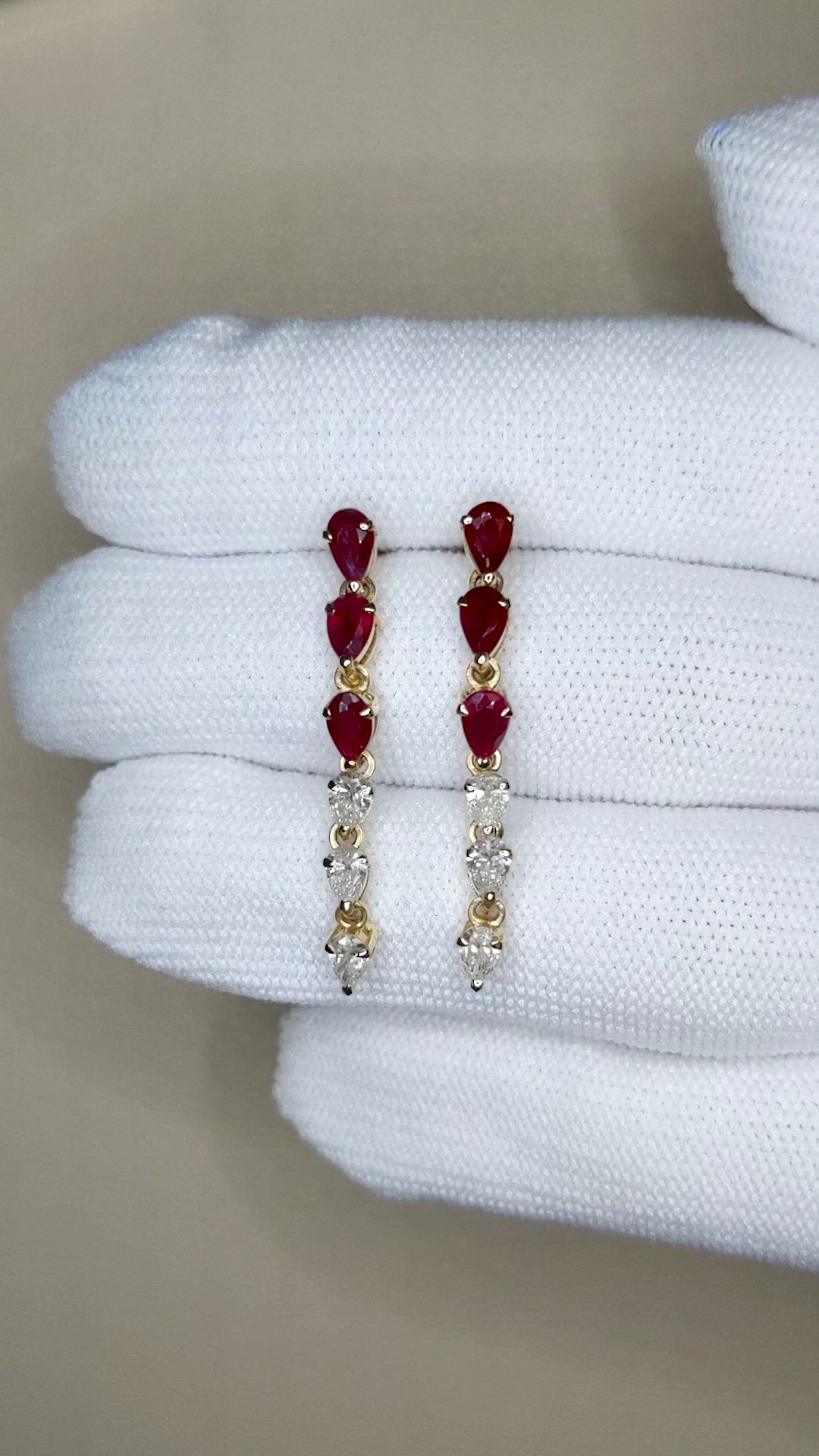 1.32 Ct.Tw.Total Carat Weight Ruby and Natural Diamond Drops Earrings, 14K Yellow Gold Size Video