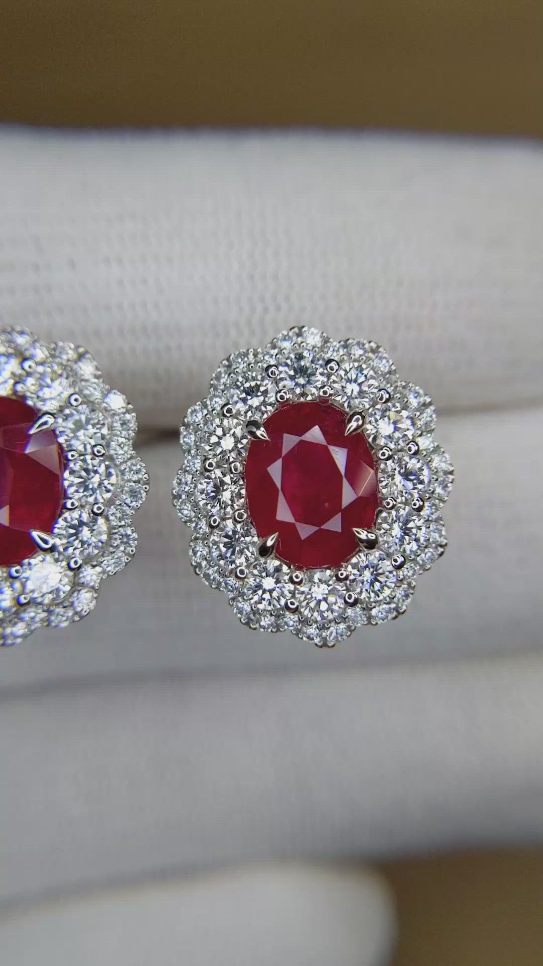 4.52&nbsp;Ct.Tw.Total Carat Weight Ruby and Natural Diamond Pave Earrings, 18K White Gold Size Video