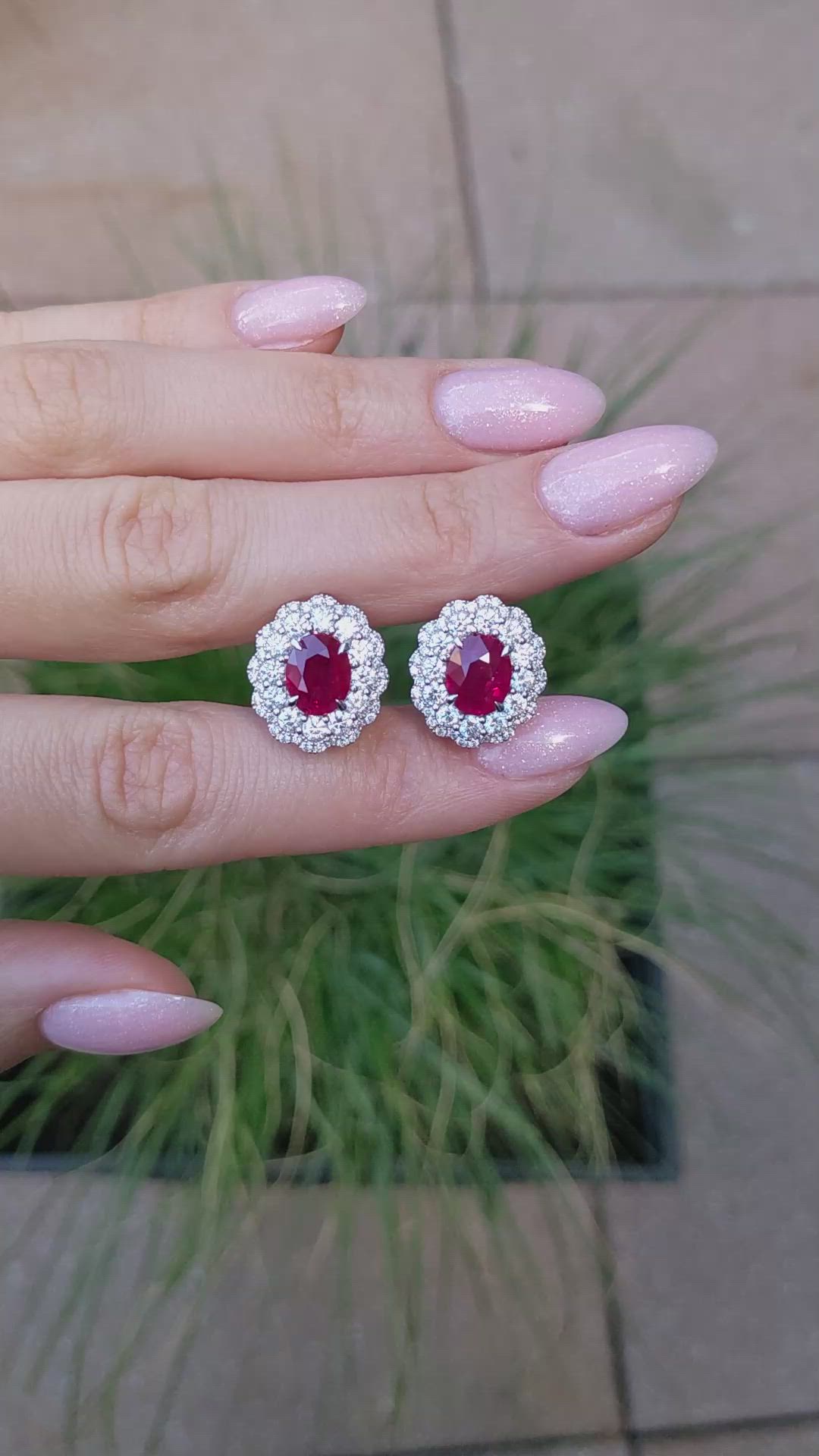 4.52&nbsp;Ct.Tw.Total Carat Weight Ruby and Natural Diamond Pave Earrings, 18K White Gold Size Video