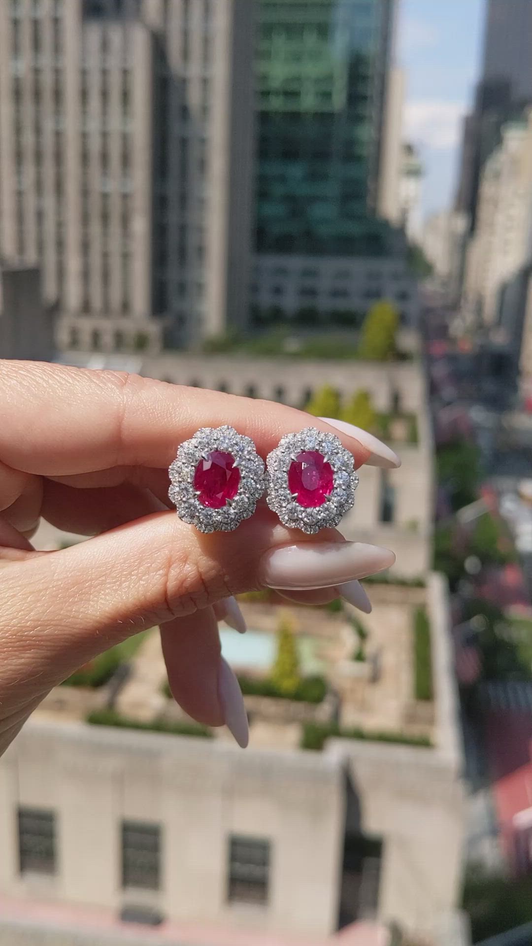 4.52&nbsp;Ct.Tw.Total Carat Weight Ruby and Natural Diamond Pave Earrings, 18K White Gold Size Video