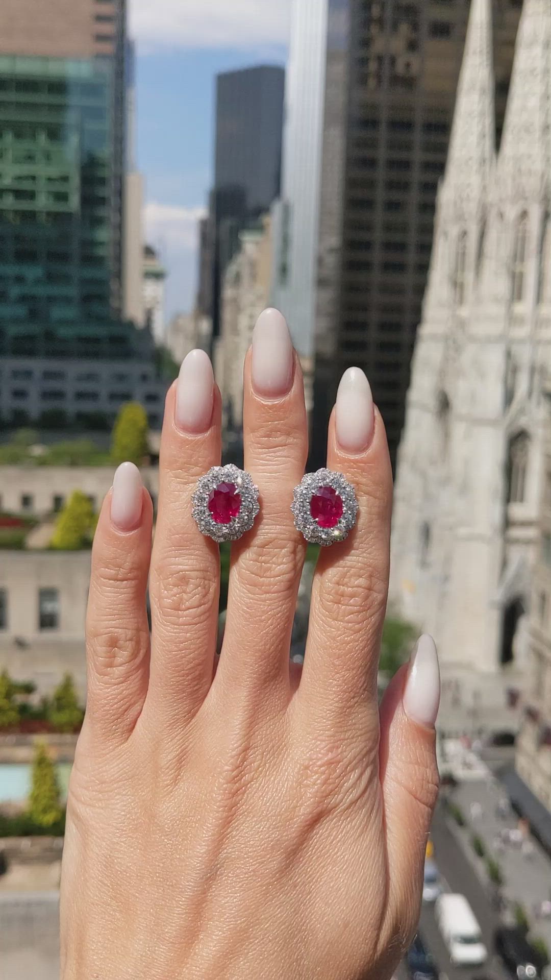 4.52&nbsp;Ct.Tw.Total Carat Weight Ruby and Natural Diamond Pave Earrings, 18K White Gold Size Video