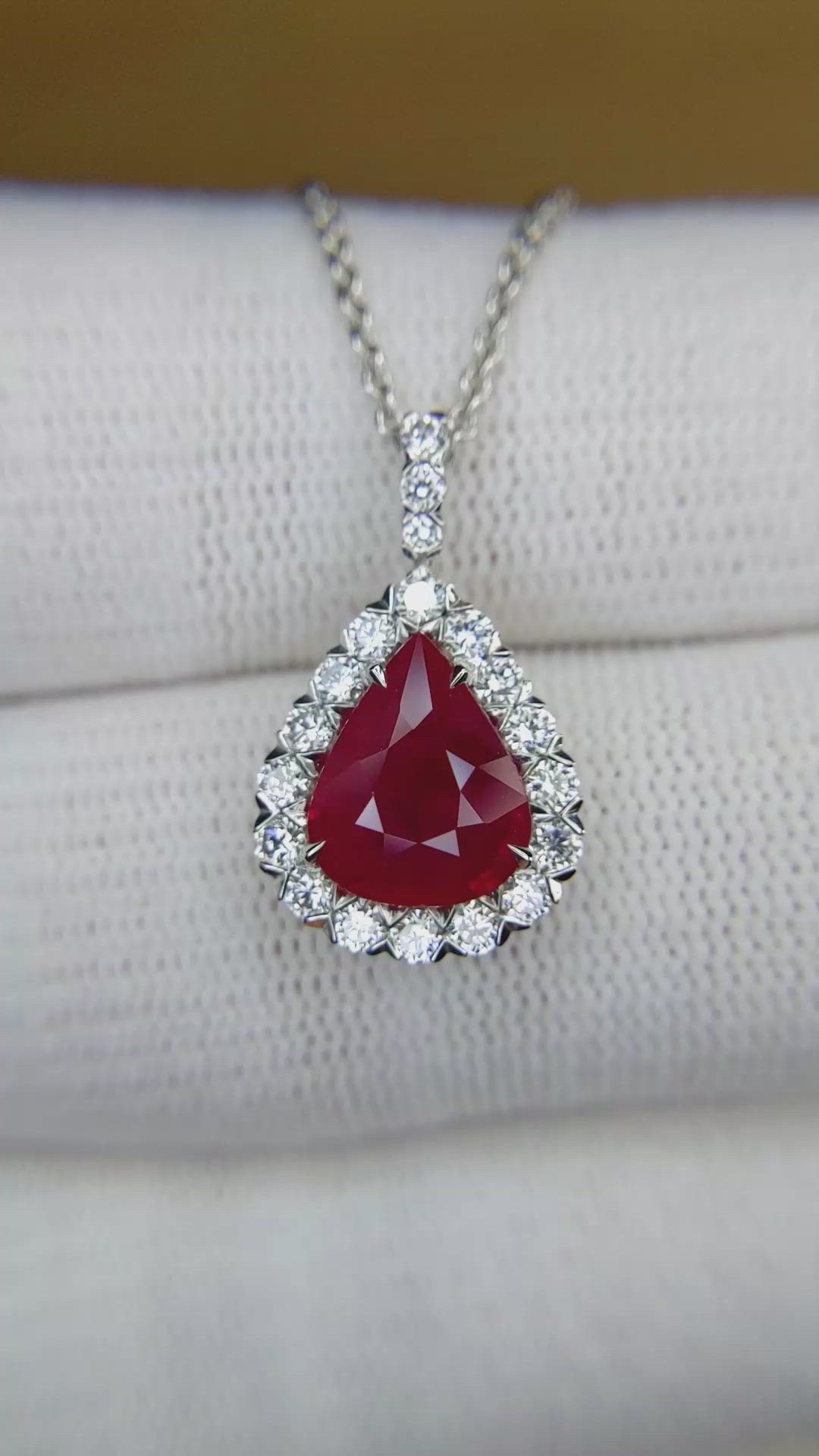 2.32 Ct. Ruby and Natural Diamond Pave Pendant, 18K White Gold Size Video