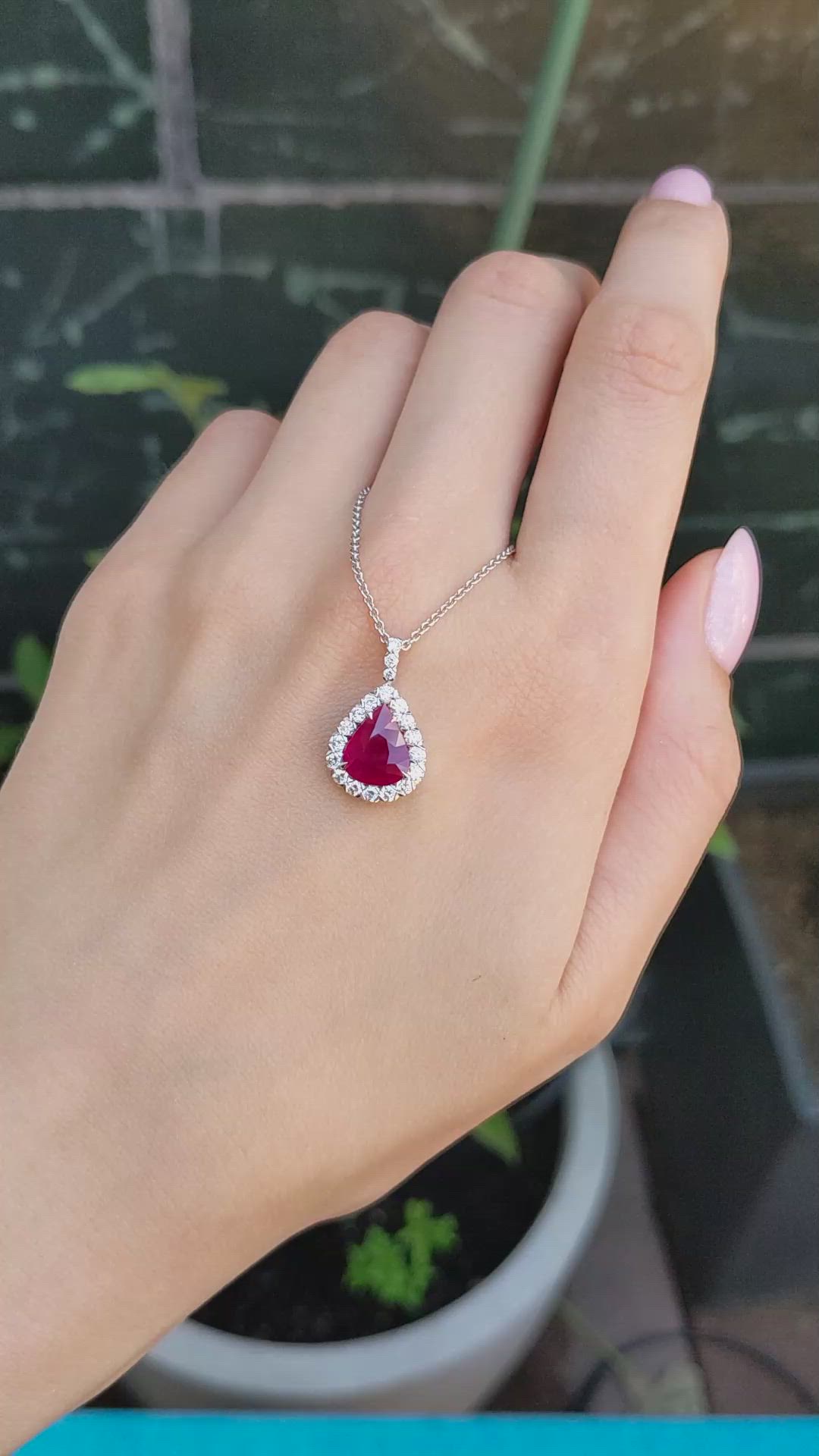 2.32 Ct. Ruby and Natural Diamond Pave Pendant, 18K White Gold Size Video