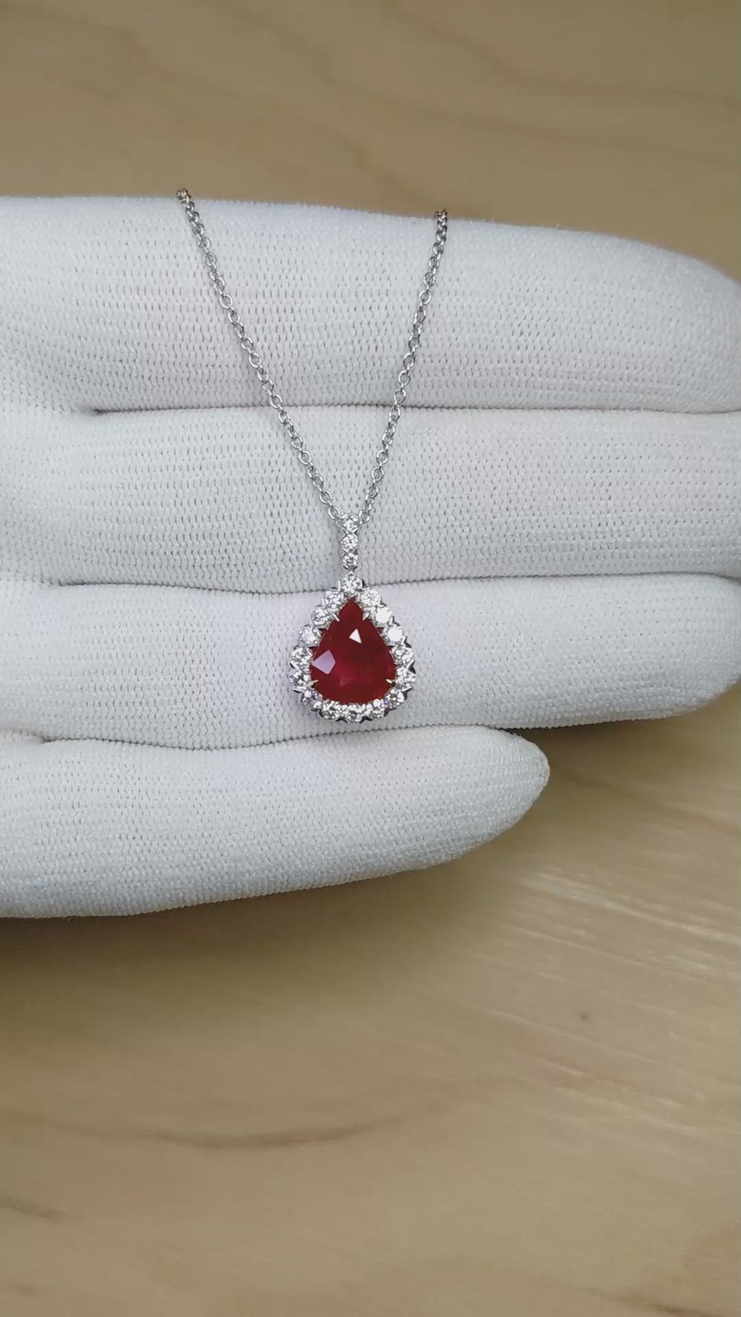 2.32 Ct. Ruby and Natural Diamond Pave Pendant, 18K White Gold Size Video
