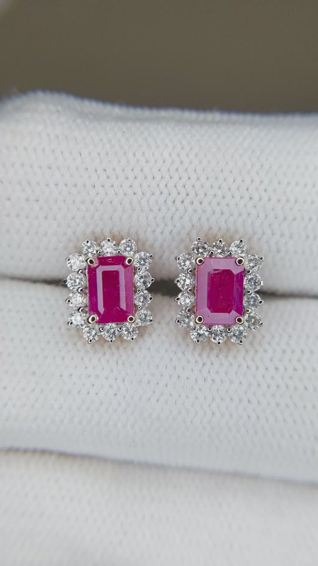 1.62&nbsp;Ct.Tw.Total Carat Weight Pinkish Red Ruby and Natural Diamond Studs Earrings, 14K Yellow Gold Size Video