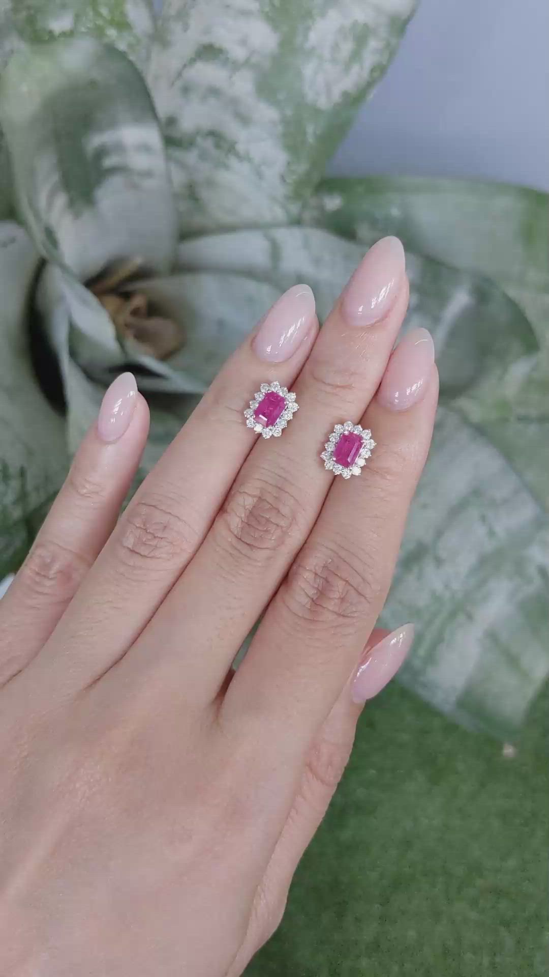 1.62&nbsp;Ct.Tw.Total Carat Weight Pinkish Red Ruby and Natural Diamond Studs Earrings, 14K Yellow Gold Size Video