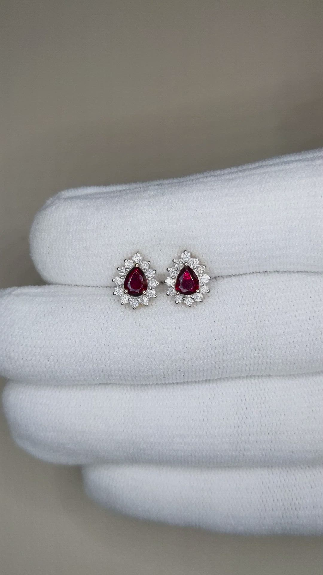 0.49 Ct.Tw.Total Carat Weight Ruby and Natural Diamond Studs Earrings, 14K Yellow Gold Size Video