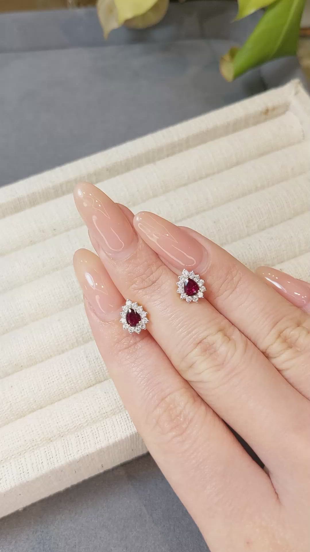 0.49 Ct.Tw.Total Carat Weight Ruby and Natural Diamond Studs Earrings, 14K Yellow Gold Size Video