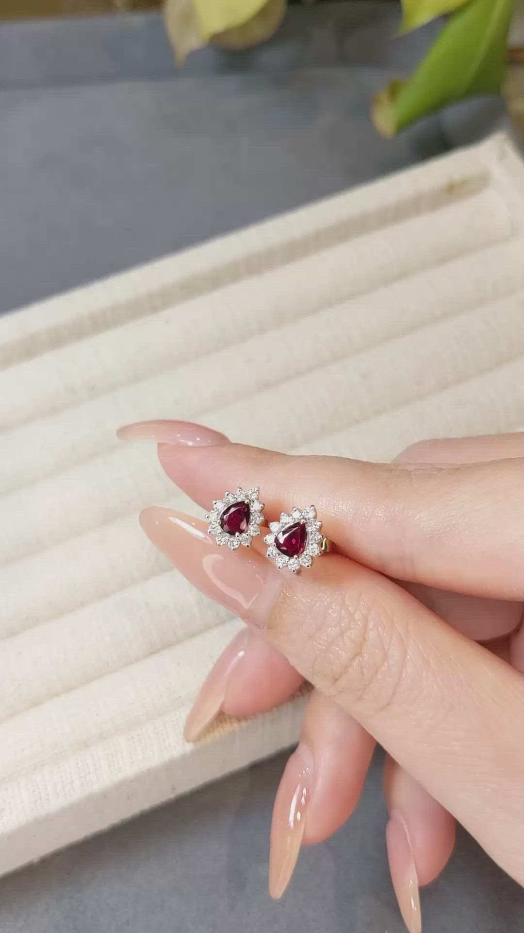 0.49 Ct.Tw.Total Carat Weight Ruby and Natural Diamond Studs Earrings, 14K Yellow Gold Size Video