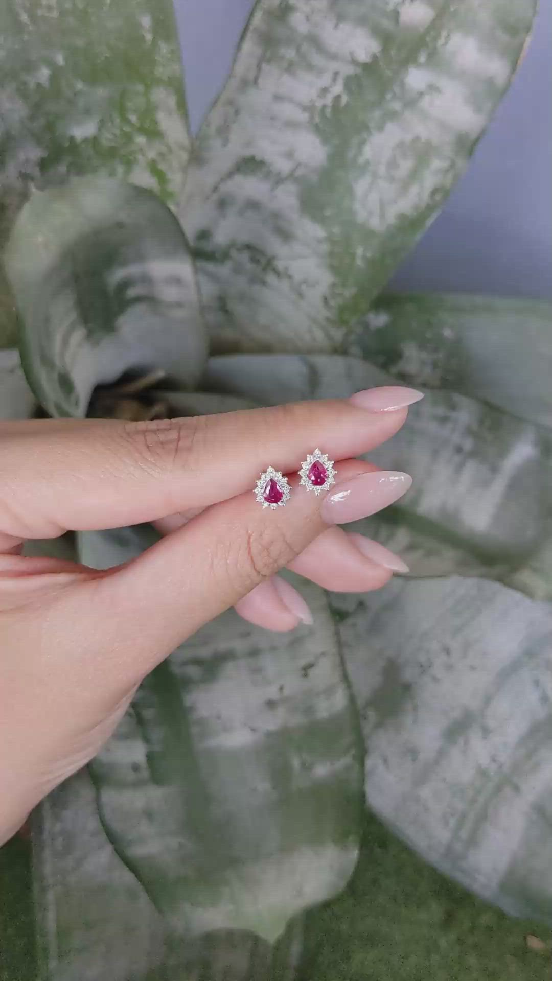 0.49 Ct.Tw.Total Carat Weight Ruby and Natural Diamond Studs Earrings, 14K White Gold Size Video