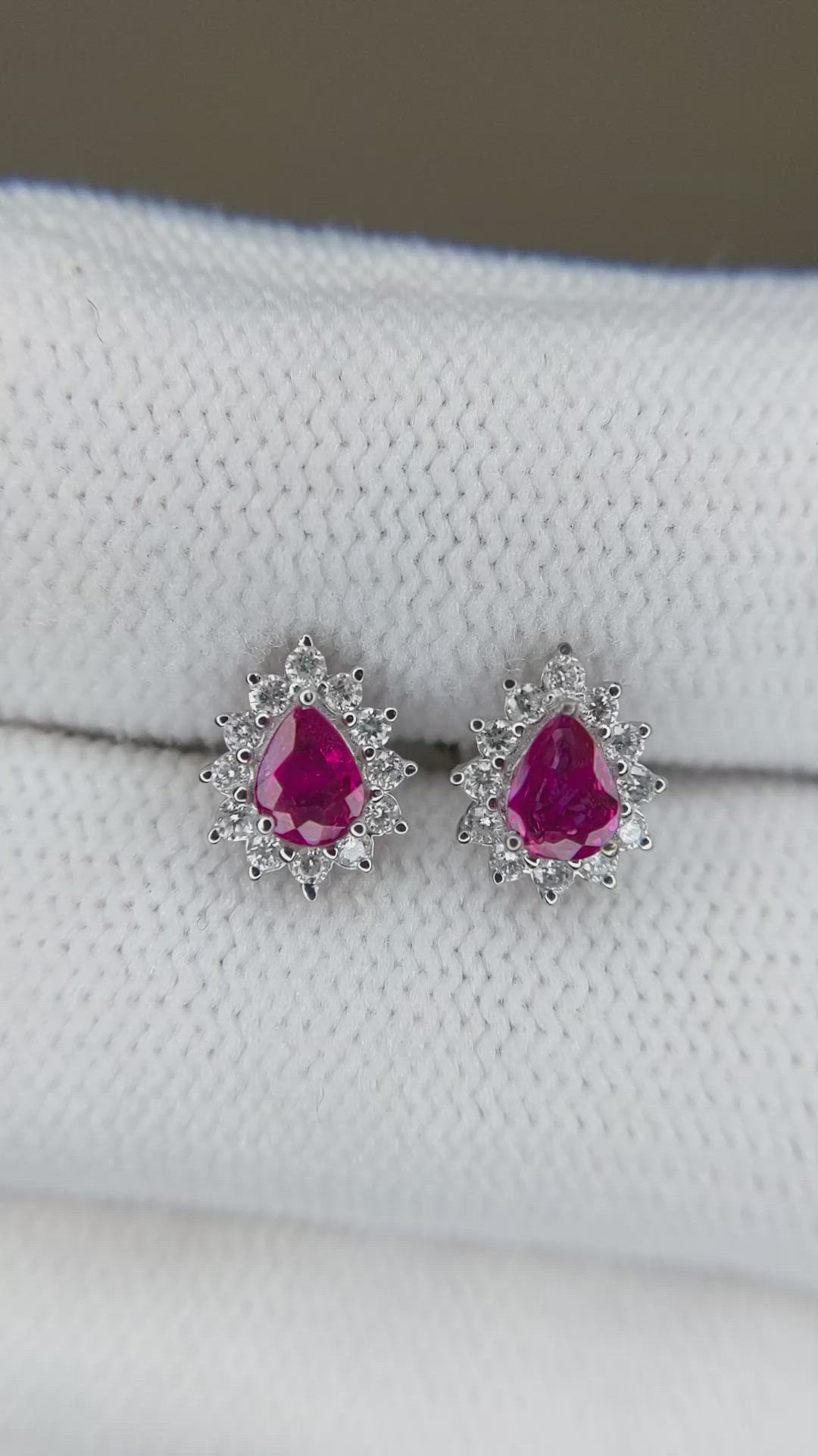 0.49 Ct.Tw.Total Carat Weight Ruby and Natural Diamond Studs Earrings, 14K White Gold Size Video