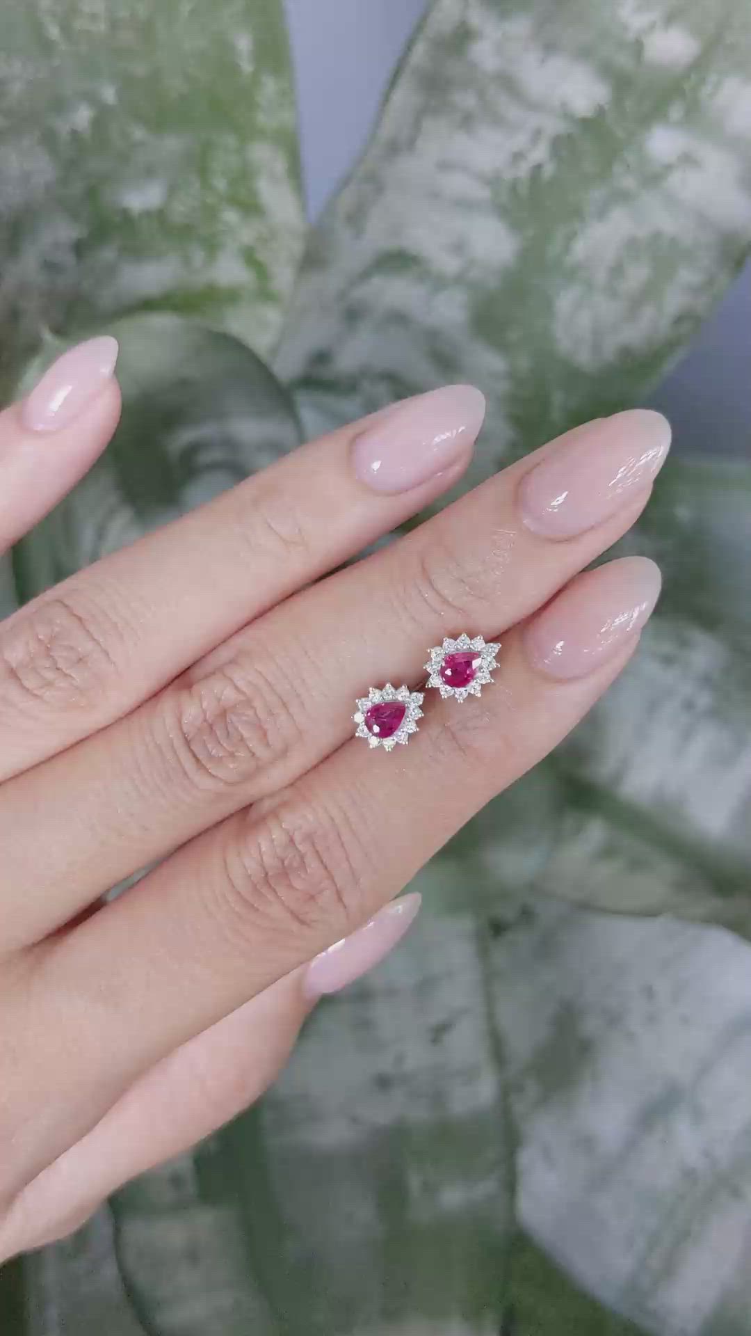 0.49 Ct.Tw.Total Carat Weight Ruby and Natural Diamond Studs Earrings, 14K White Gold Size Video