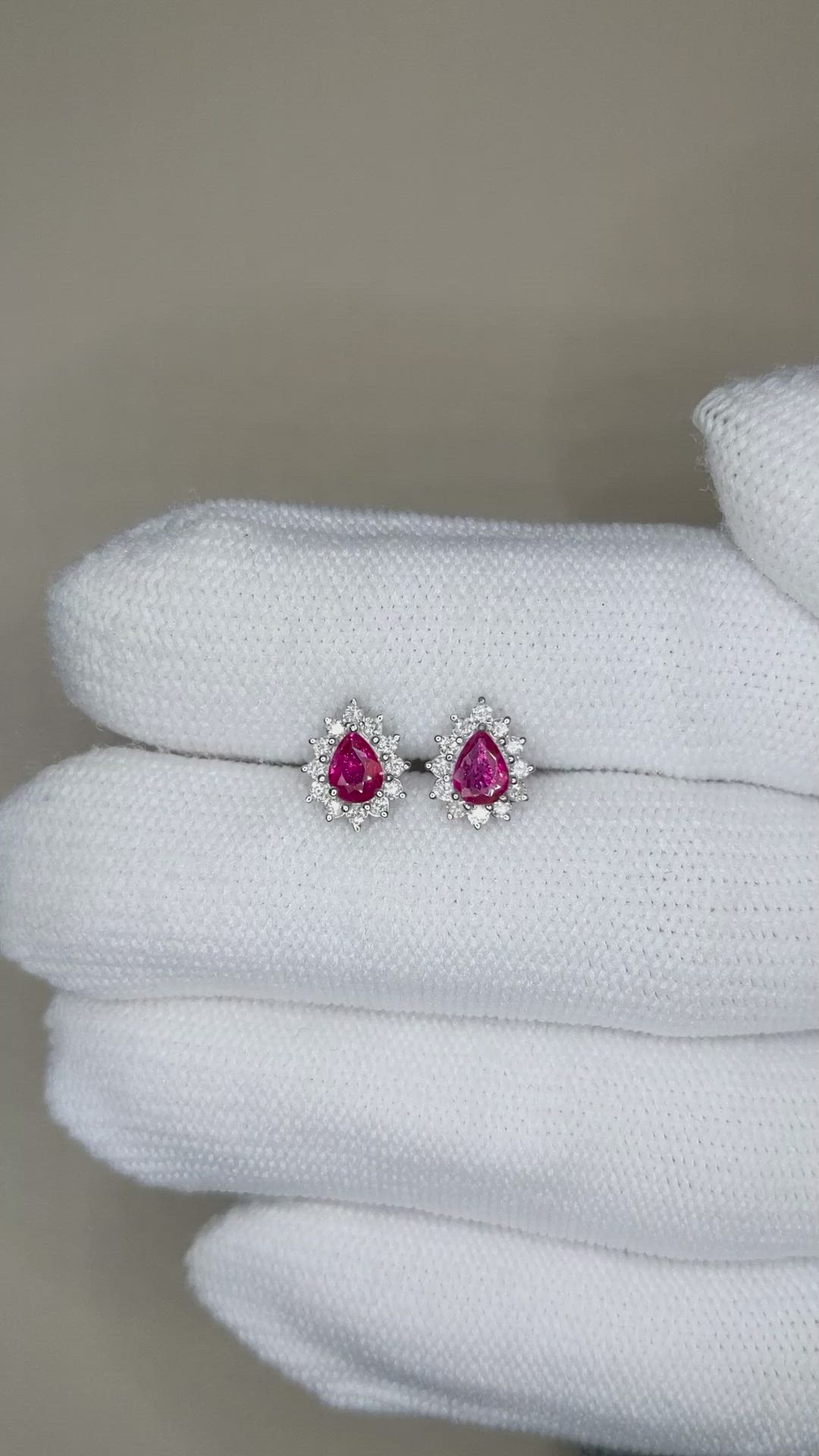 0.49 Ct.Tw.Total Carat Weight Ruby and Natural Diamond Studs Earrings, 14K White Gold Size Video
