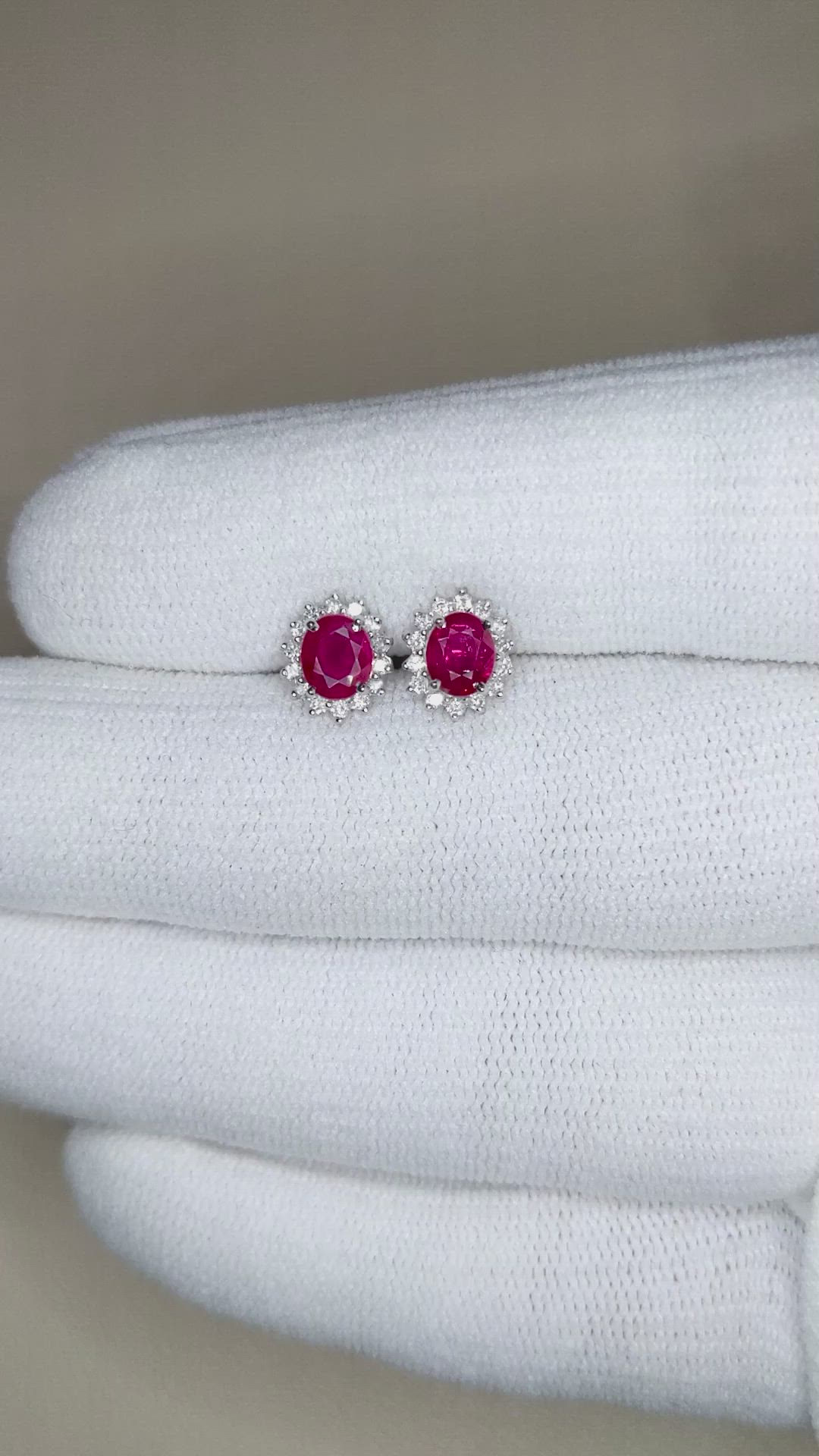 0.88 Ct.Tw.Total Carat Weight Pinkish Red Ruby and Natural Diamond Studs Earrings, 14K White Gold Size Video