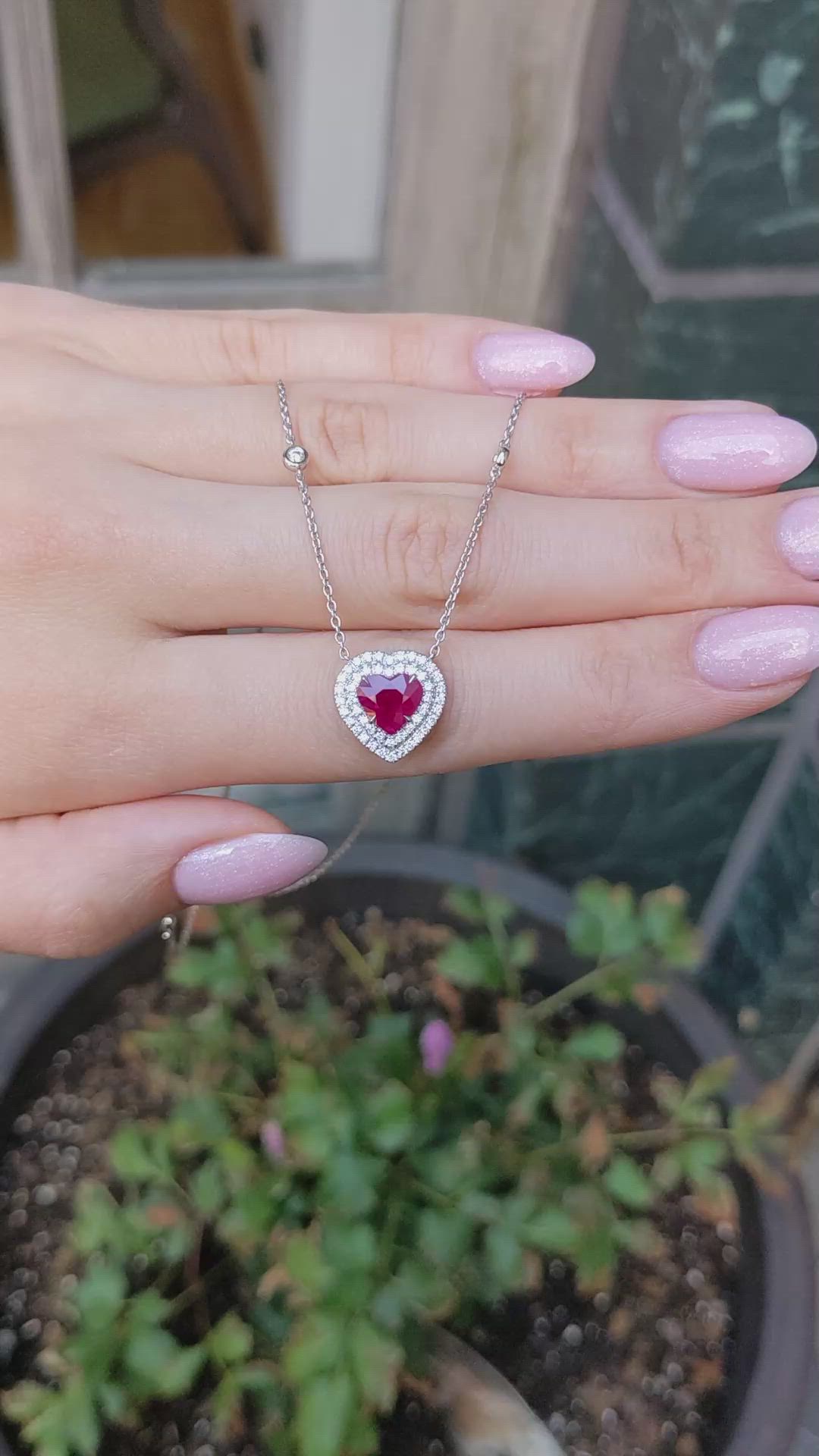 2.01 Ct. Ruby and Natural Diamond Pave Necklace, 18K White Gold Size Video