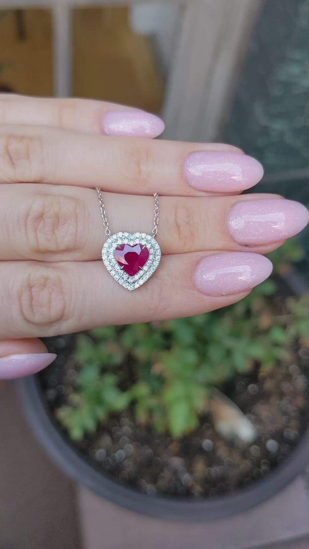2.01 Ct. Ruby and Natural Diamond Pave Necklace, 18K White Gold Size Video