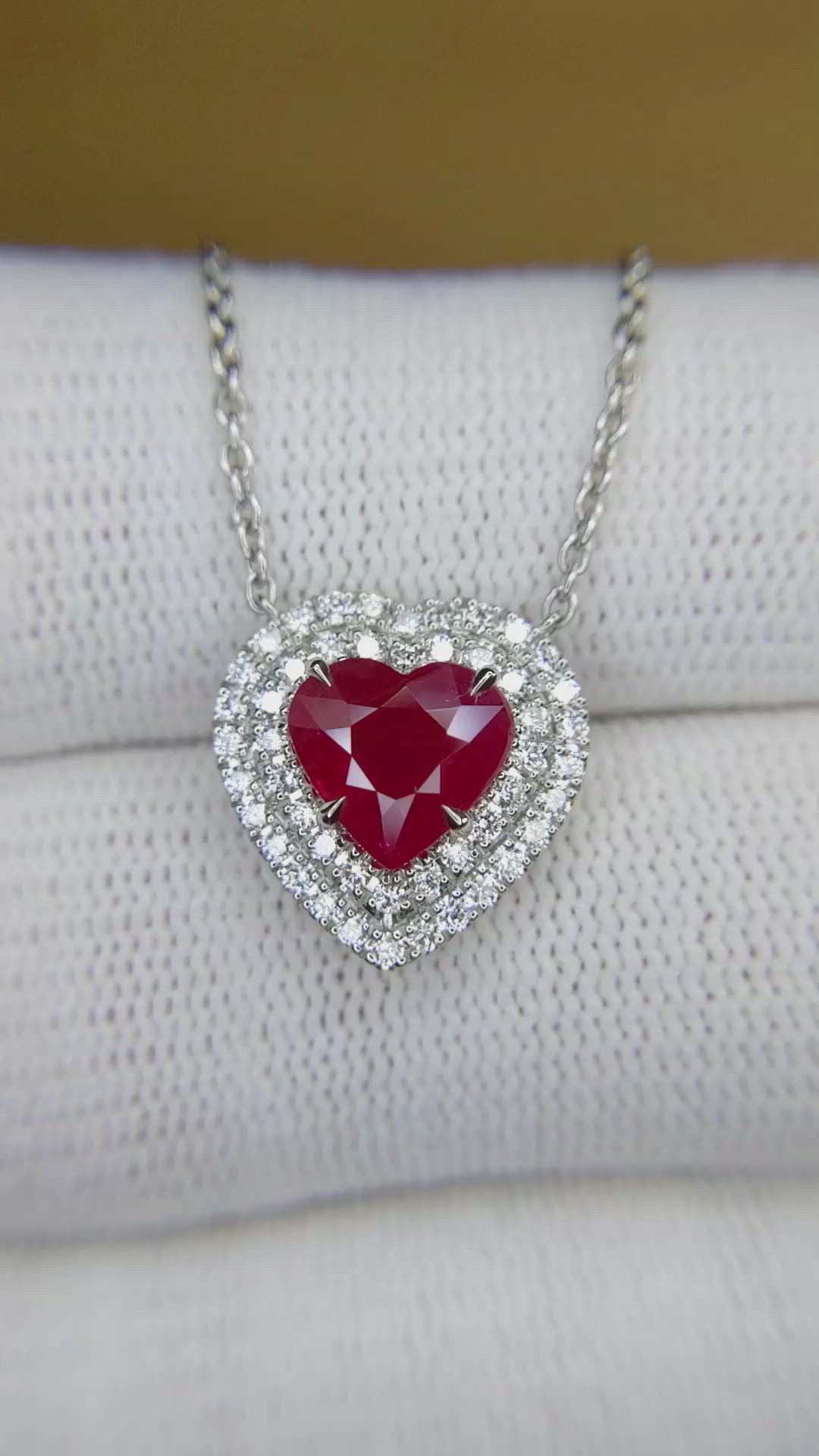 2.01 Ct. Ruby and Natural Diamond Pave Necklace, 18K White Gold Size Video