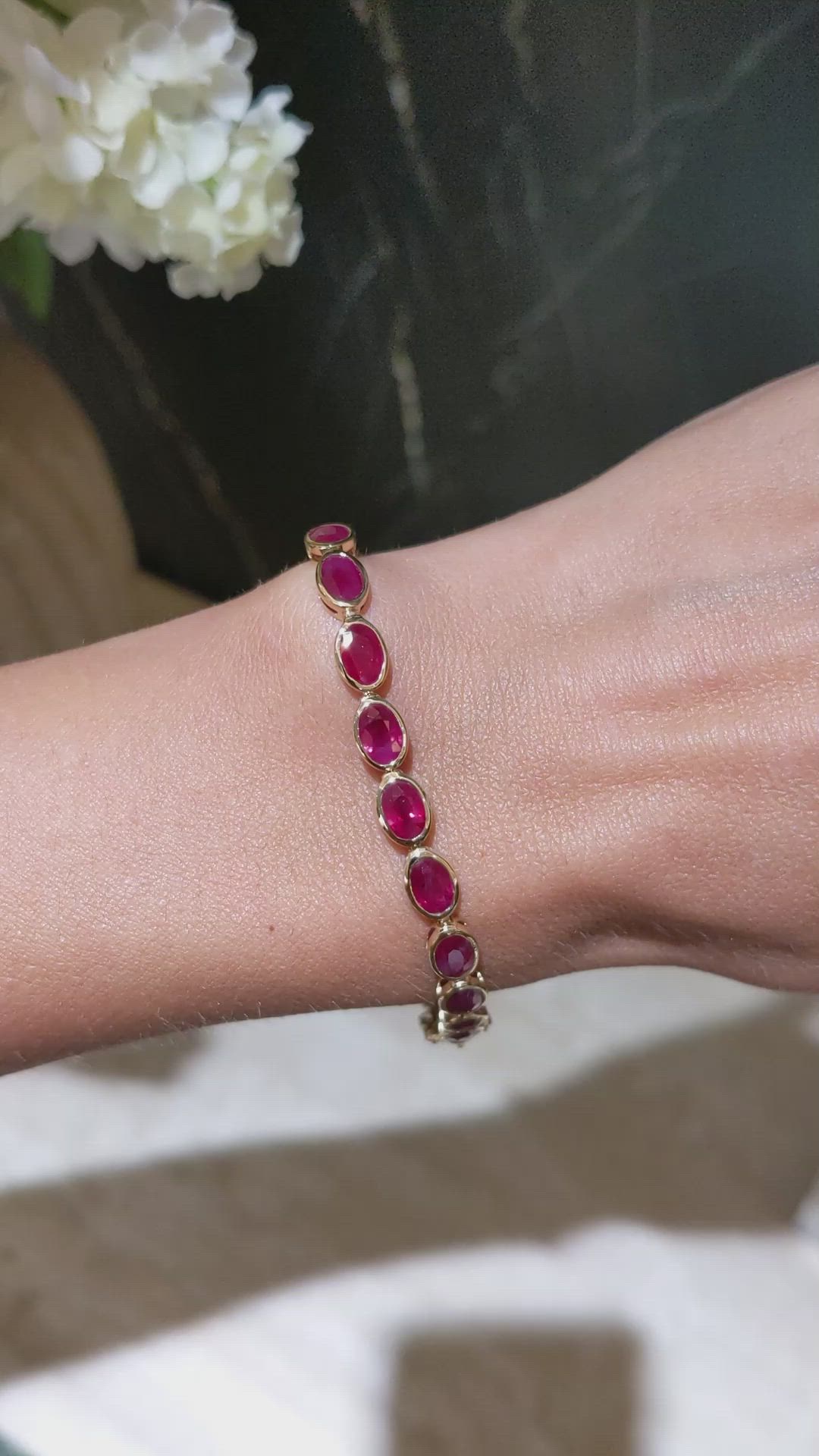 11.77&nbsp;Ct.Tw.Total Carat Weight Ruby Bezel Bracelet, 14K Yellow Gold Size Video