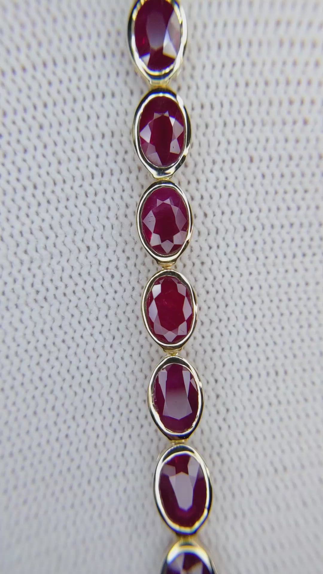 11.77 Ct.Tw.Total Carat Weight Ruby Bezel Bracelet, 14K Yellow Gold Size Video