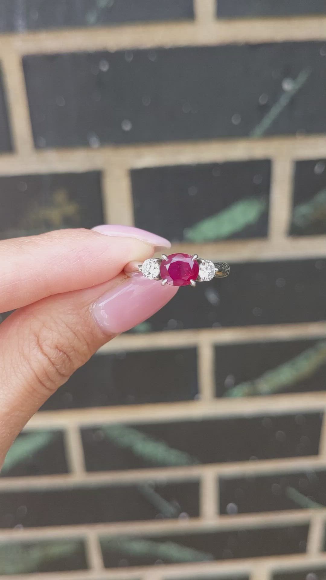 1.55 Ct. Ruby and Natural Diamond Three Stone Ring, Platinum 950 Size Video