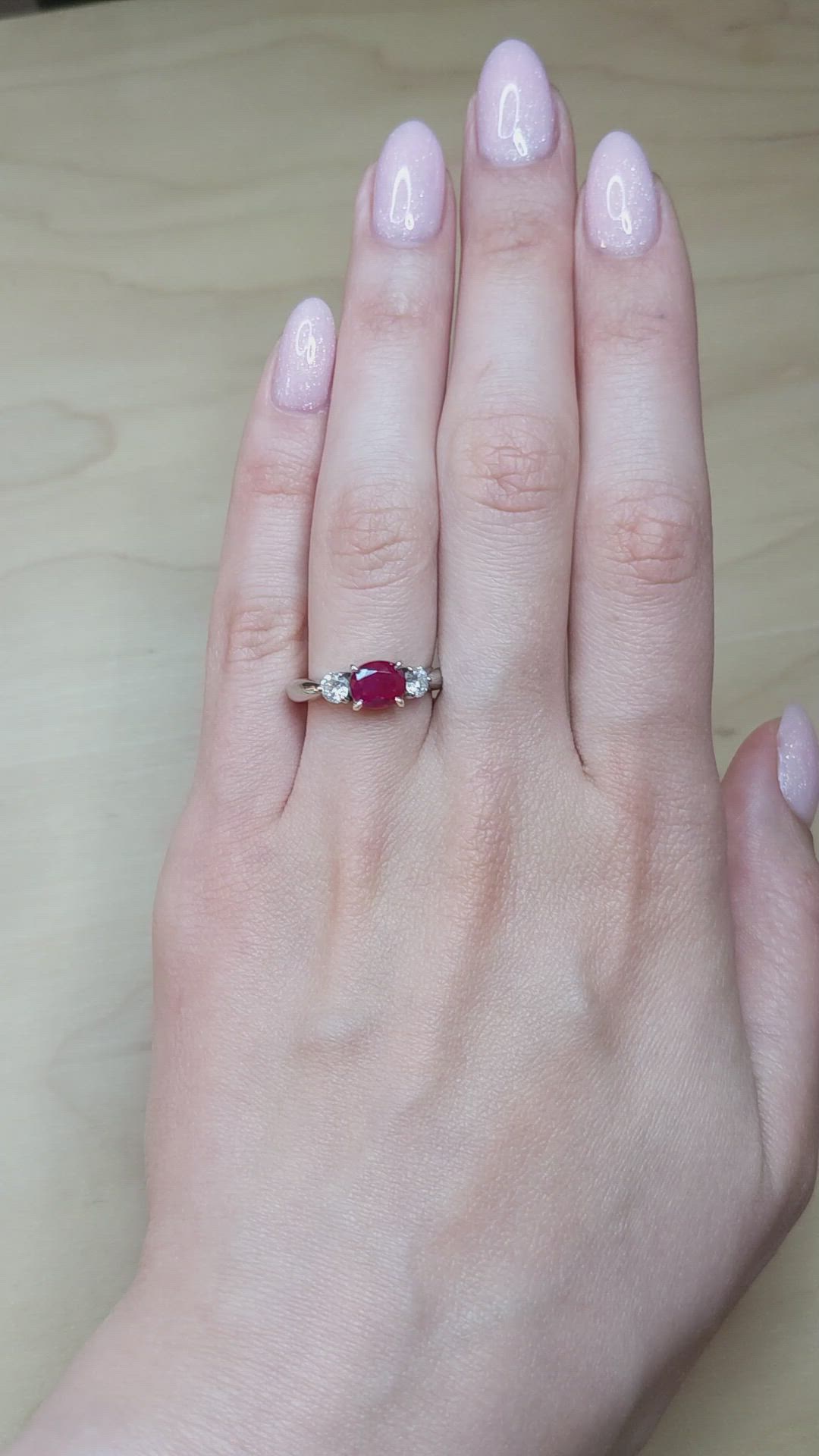 1.55 Ct. Ruby and Natural Diamond Three Stone Ring, Platinum 950 Size Video