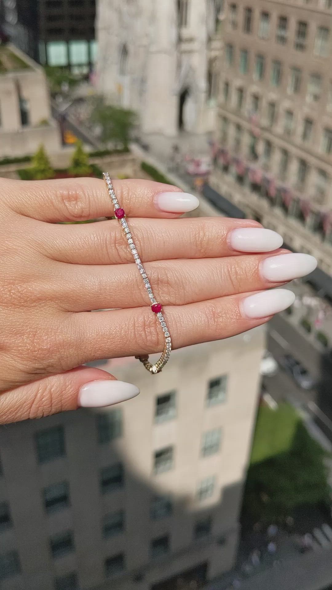 0.86 Ct.Tw.Total Carat Weight Ruby and Natural Diamond Pave Bracelet, 14K Yellow Gold Size Video
