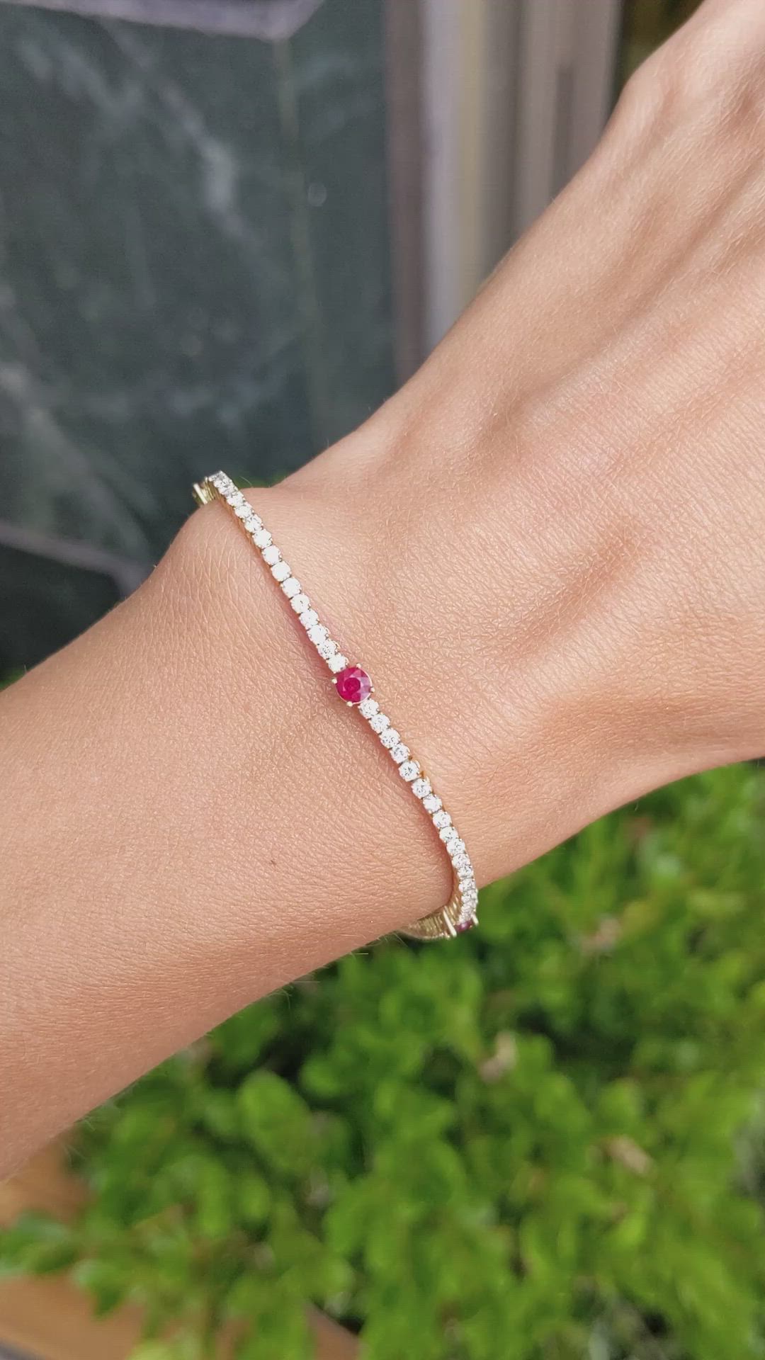 0.86 Ct.Tw.Total Carat Weight Ruby and Natural Diamond Pave Bracelet, 14K Yellow Gold Size Video