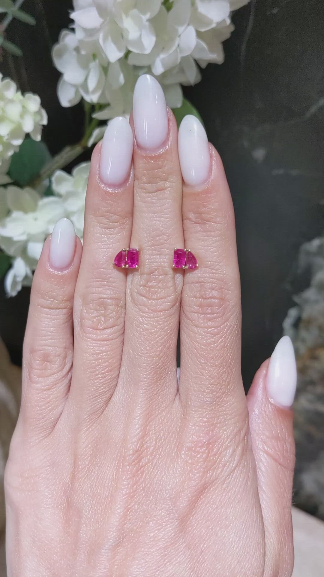 0.70 Ct.Tw.Total Carat Weight Pinkish Red Ruby and Ruby Studs Earrings, 14K Yellow Gold Size Video