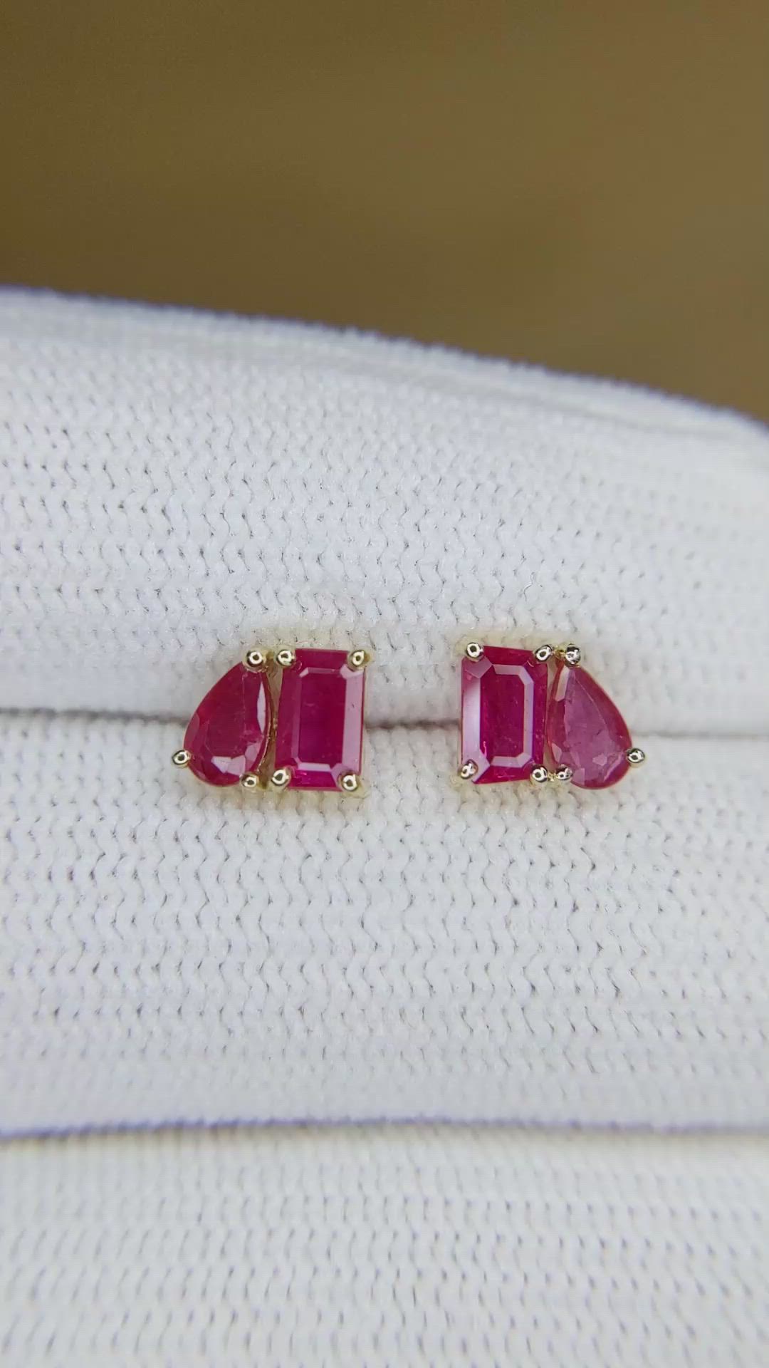 0.70 Ct.Tw.Total Carat Weight Pinkish Red Ruby and Ruby Studs Earrings, 14K Yellow Gold Size Video