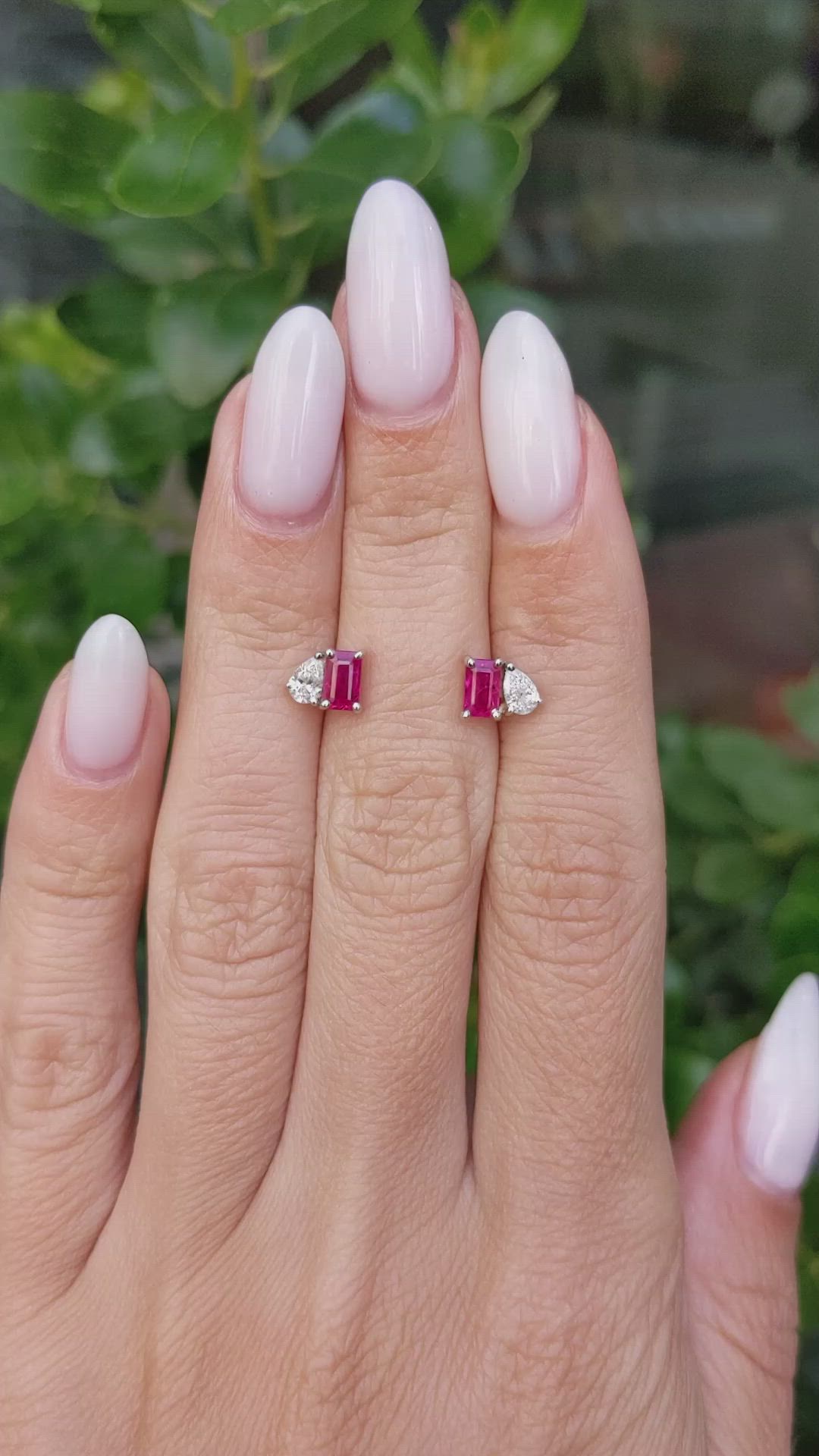 0.74 Ct.Tw.Total Carat Weight Pinkish Red Ruby Studs Earrings, 14K White Gold Size Video