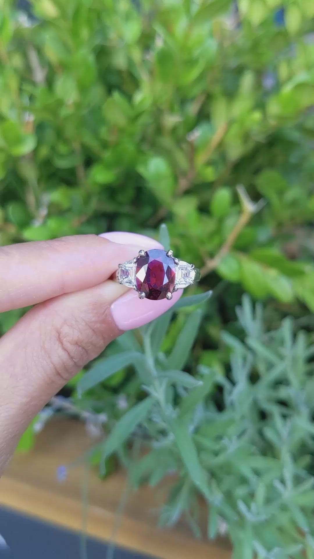 2.58 Ct. Ruby and Natural Diamond Three Stone Ring, Platinum 950 Size Video