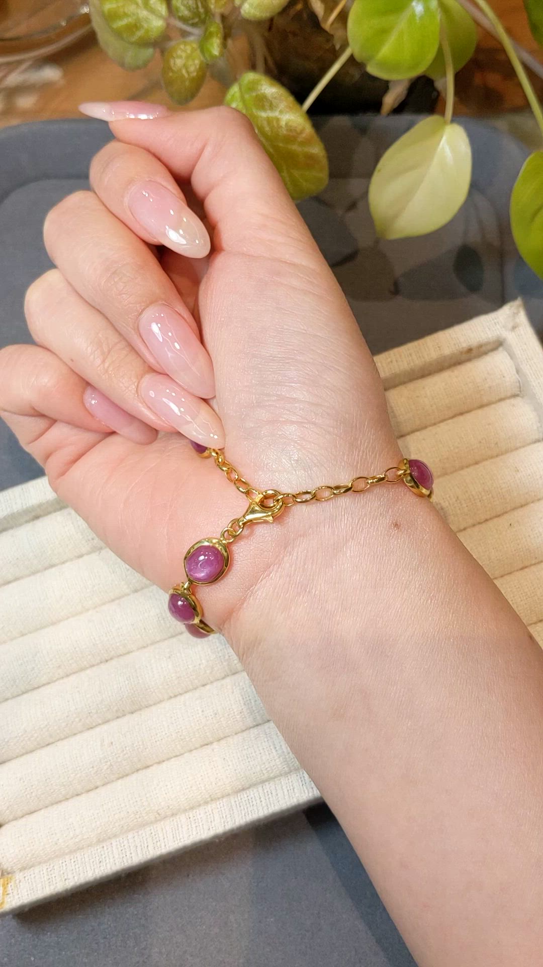 34.00&nbsp;Ct.Tw.Total Carat Weight Pinkish Red Ruby Bezel Bracelet, 22K Gold Plated Silver Size Video
