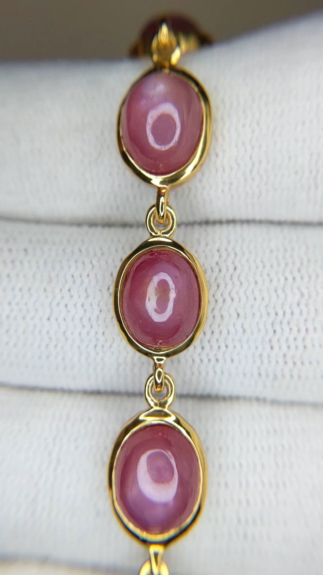 34.00&nbsp;Ct.Tw.Total Carat Weight Pinkish Red Ruby Bezel Bracelet, 22K Gold Plated Silver Size Video