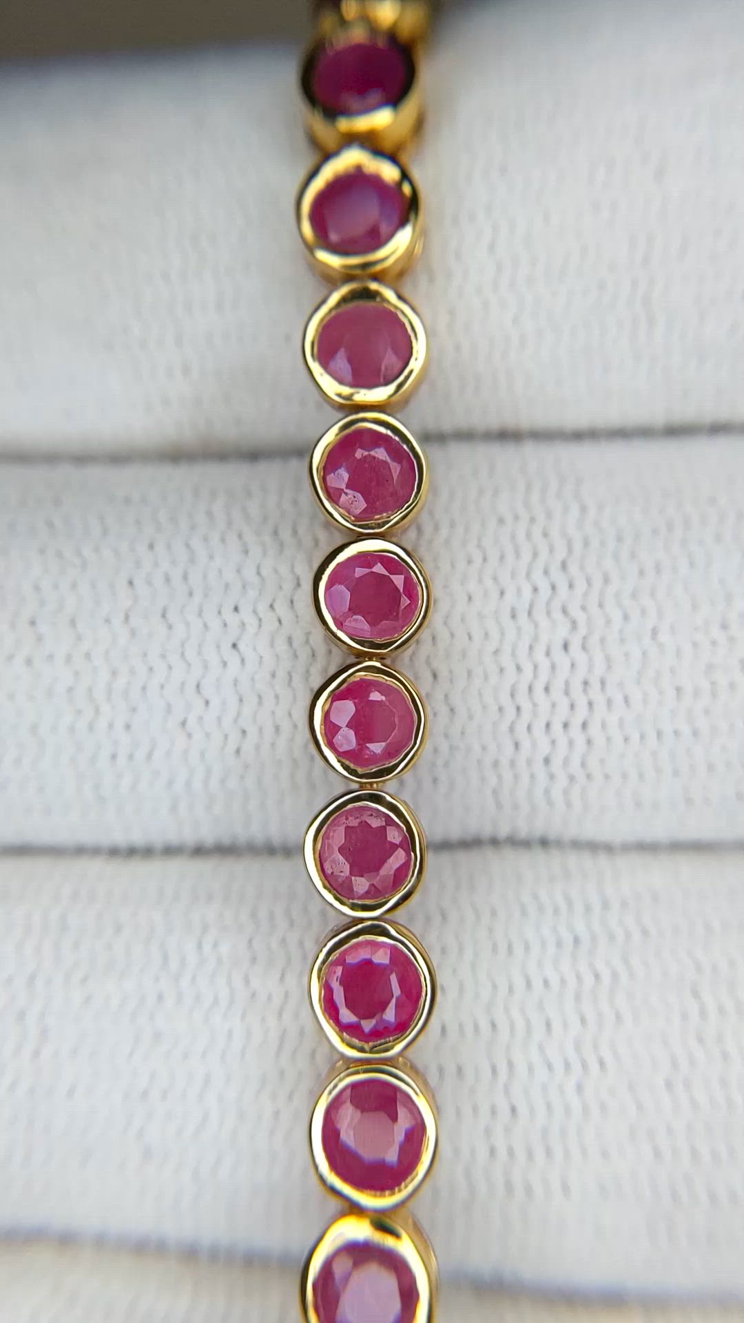 3.57&nbsp;Ct.Tw.Total Carat Weight Ruby Bezel Bracelet, 22K Gold Plated Silver Size Video