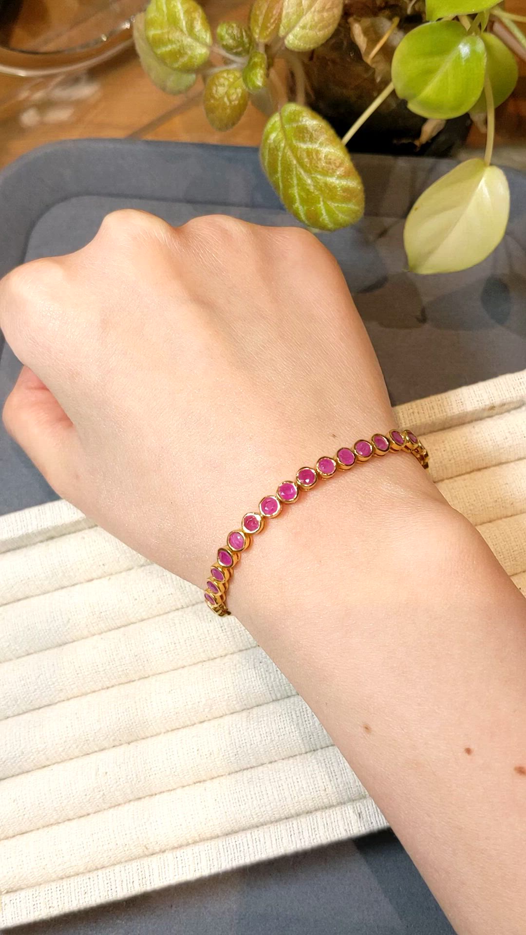 3.57&nbsp;Ct.Tw.Total Carat Weight Ruby Bezel Bracelet, 22K Gold Plated Silver Size Video